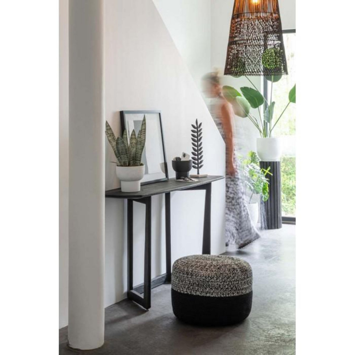 Paris Prix Pouf Rond Design  Miami  50cm Noir & Blanc