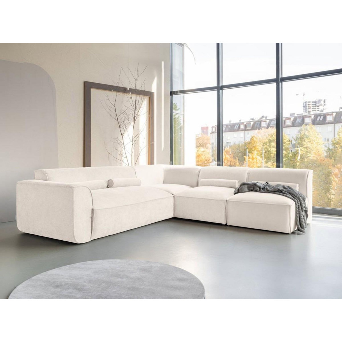 BEST MOBILIER Felix - canapé modulable d'angle droit 5 places en tissu texturé