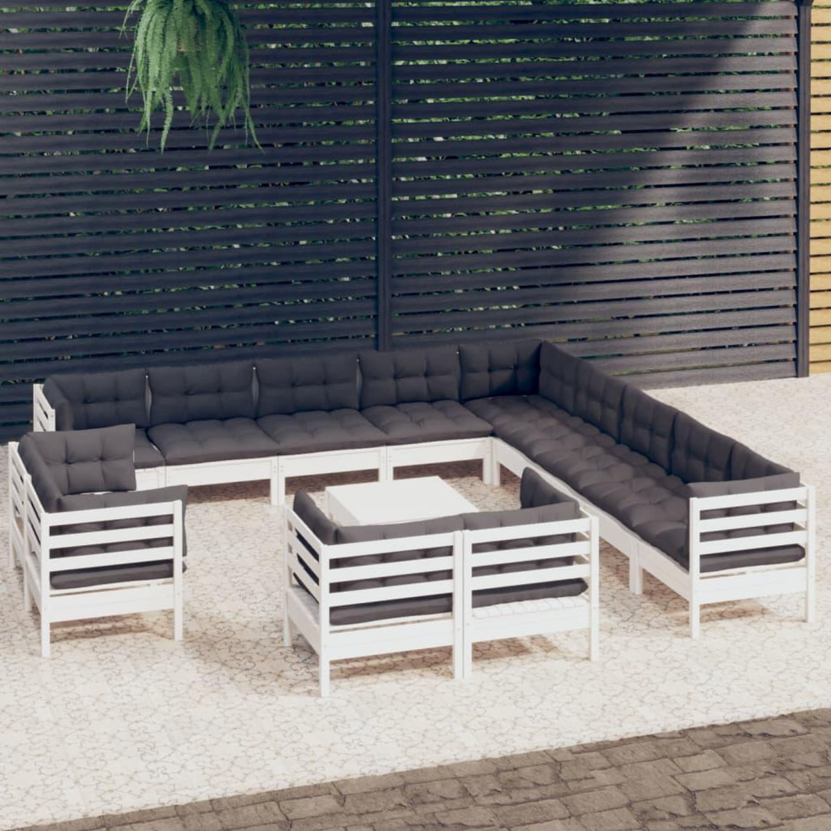 VIDAXL Salon de jardin 14 pcs avec coussins blanc bois de pin solide