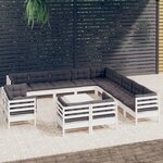 VIDAXL Salon de jardin 14 pcs avec coussins blanc bois de pin solide