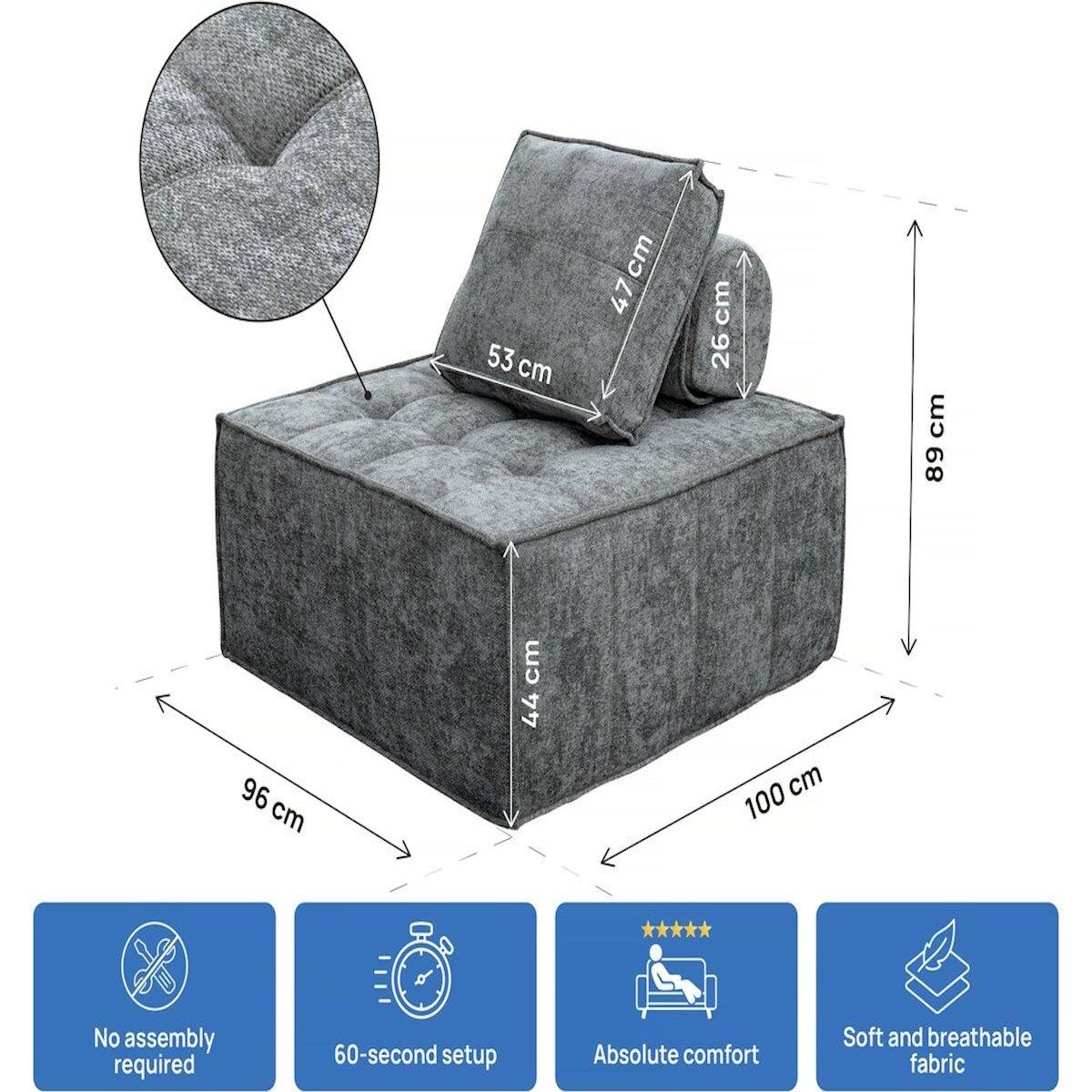 Habitat et Jardin Chauffeuse en tissu texturé  Velluto  - 96 x 100 x 89 cm - Gris