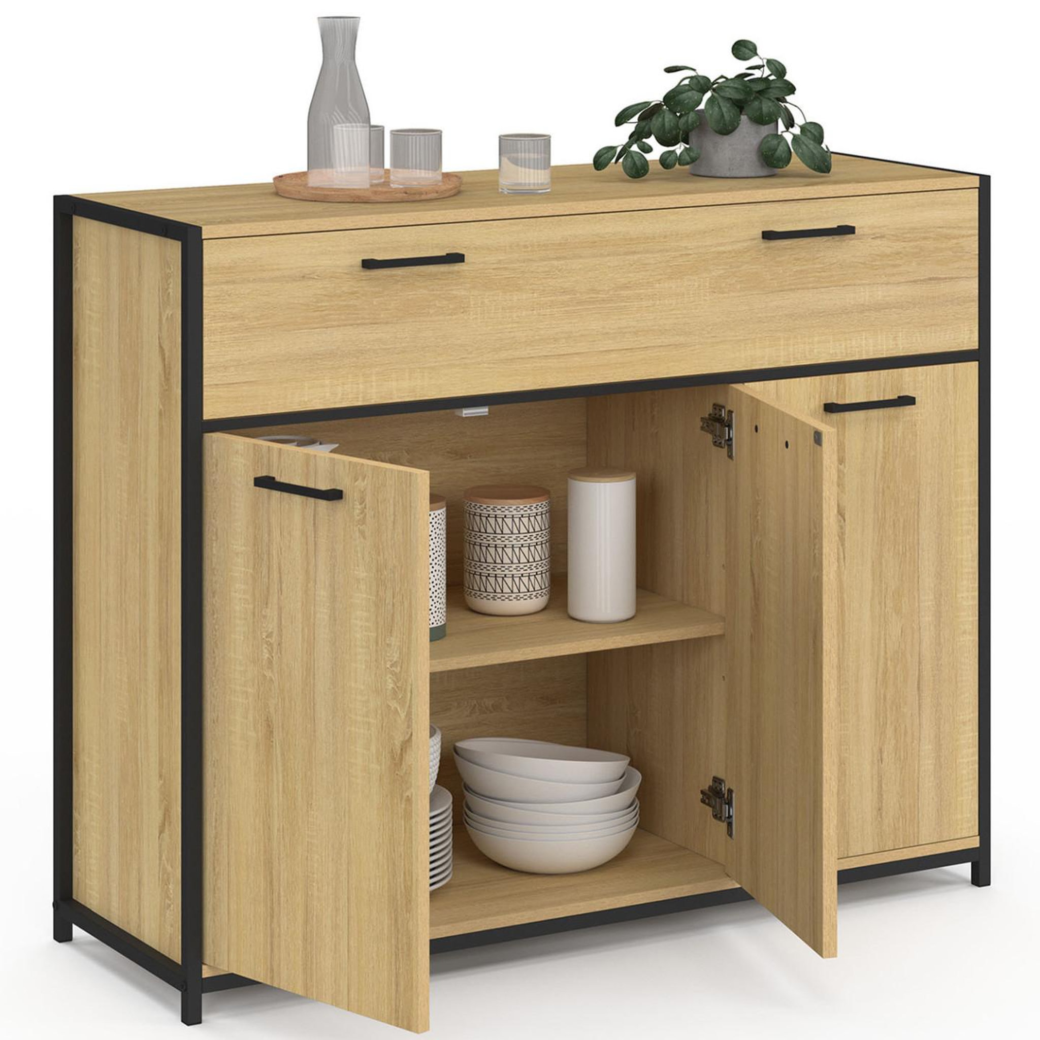 Voir la diapositive 4 : ID MARKET Buffet 100 cm detroit 3 portes et 1 tiroir design industriel
