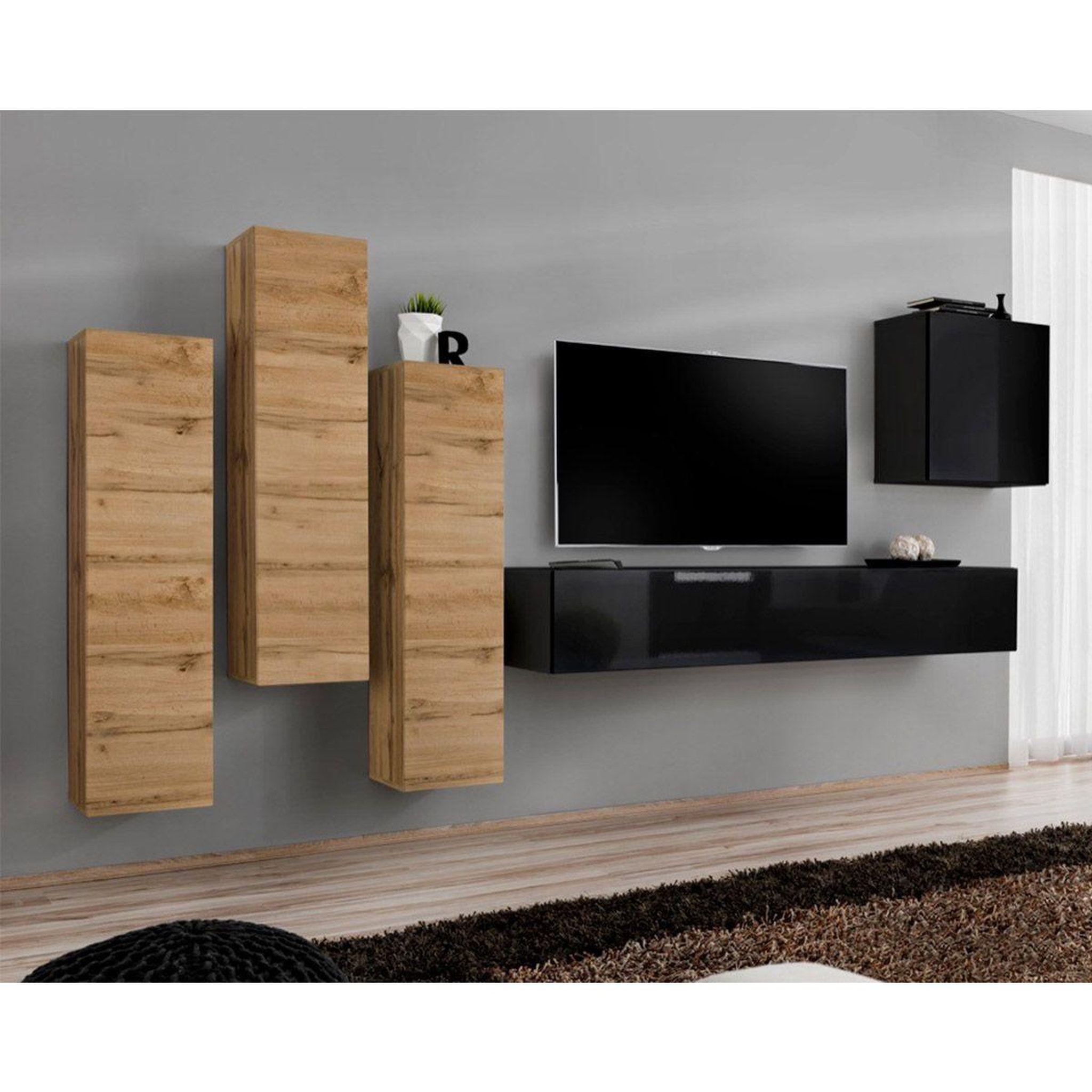 Paris Prix Meuble tv mural design  switch iii  330cm naturel & noir