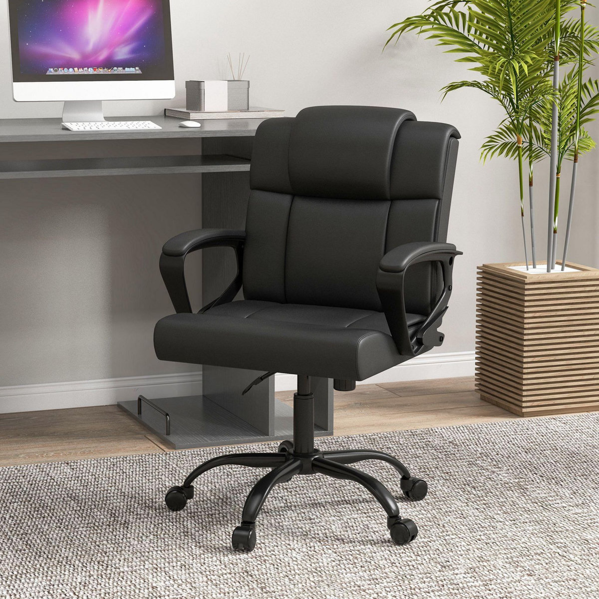 VINSETTO Chaise de bureau ergonomique - hauteur réglable, pivotante 360° - accoudoirs rembourrés - acier synthétique noir