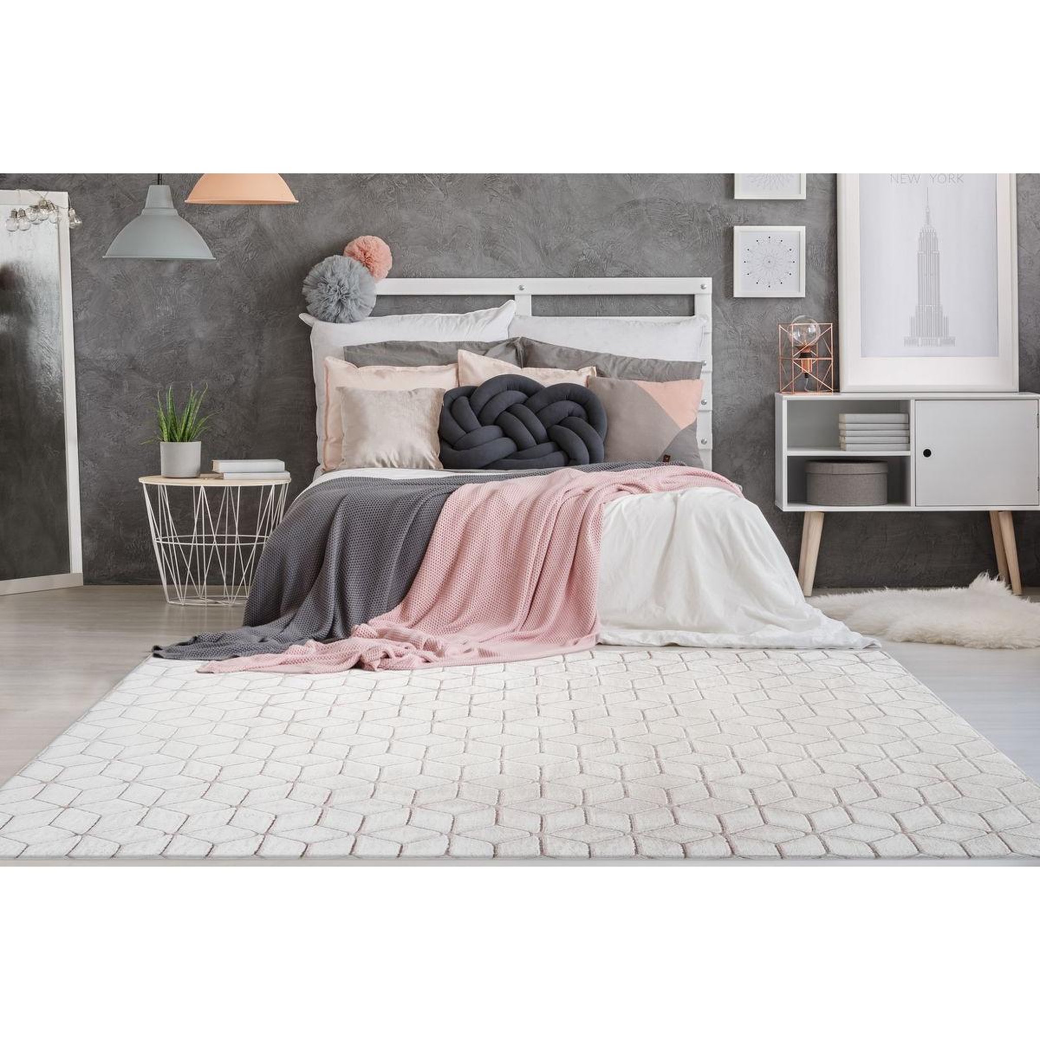 Voir la diapositive 2 : Paris Prix Tapis shaggy effet 3d  vivica  blanc & rose