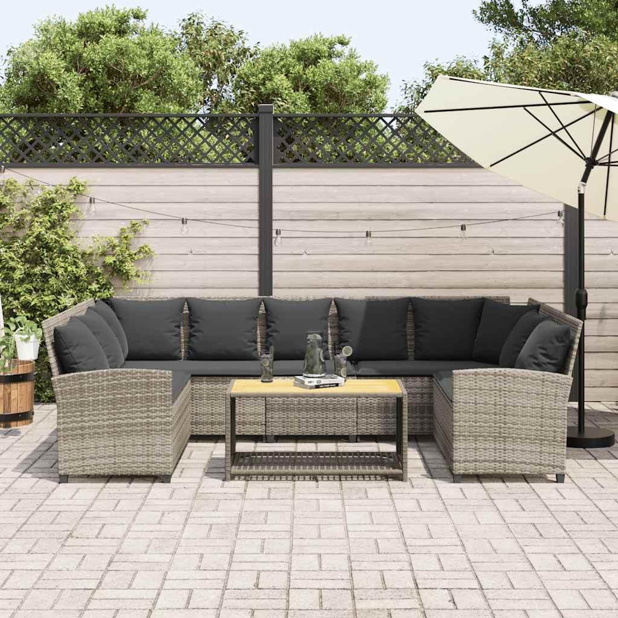 Voir la diapositive 3 : VIDAXL Canape de jardin et coussins gris clair resine tressee