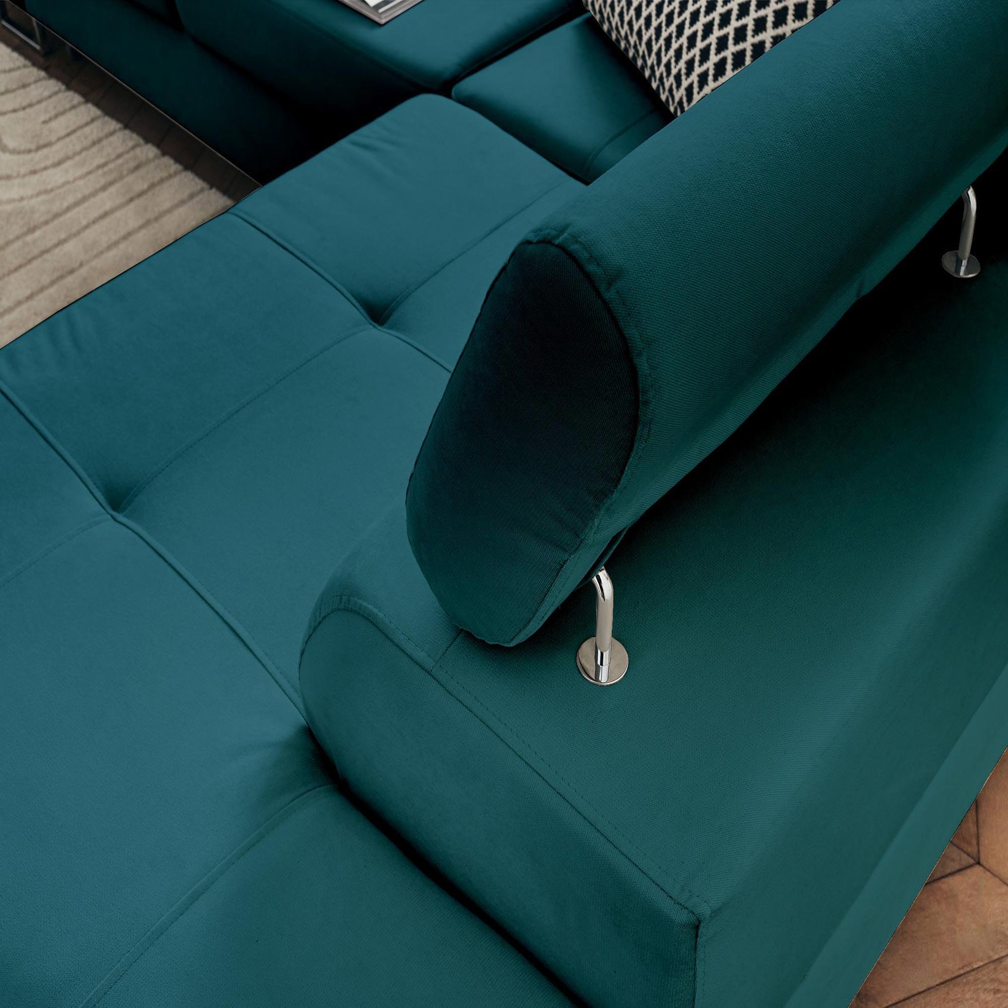 Voir la diapositive 5 : BEST MOBILIER Pablo - canapé d'angle droit - 5 places - convertible avec coffre et têtières réglables - en velours