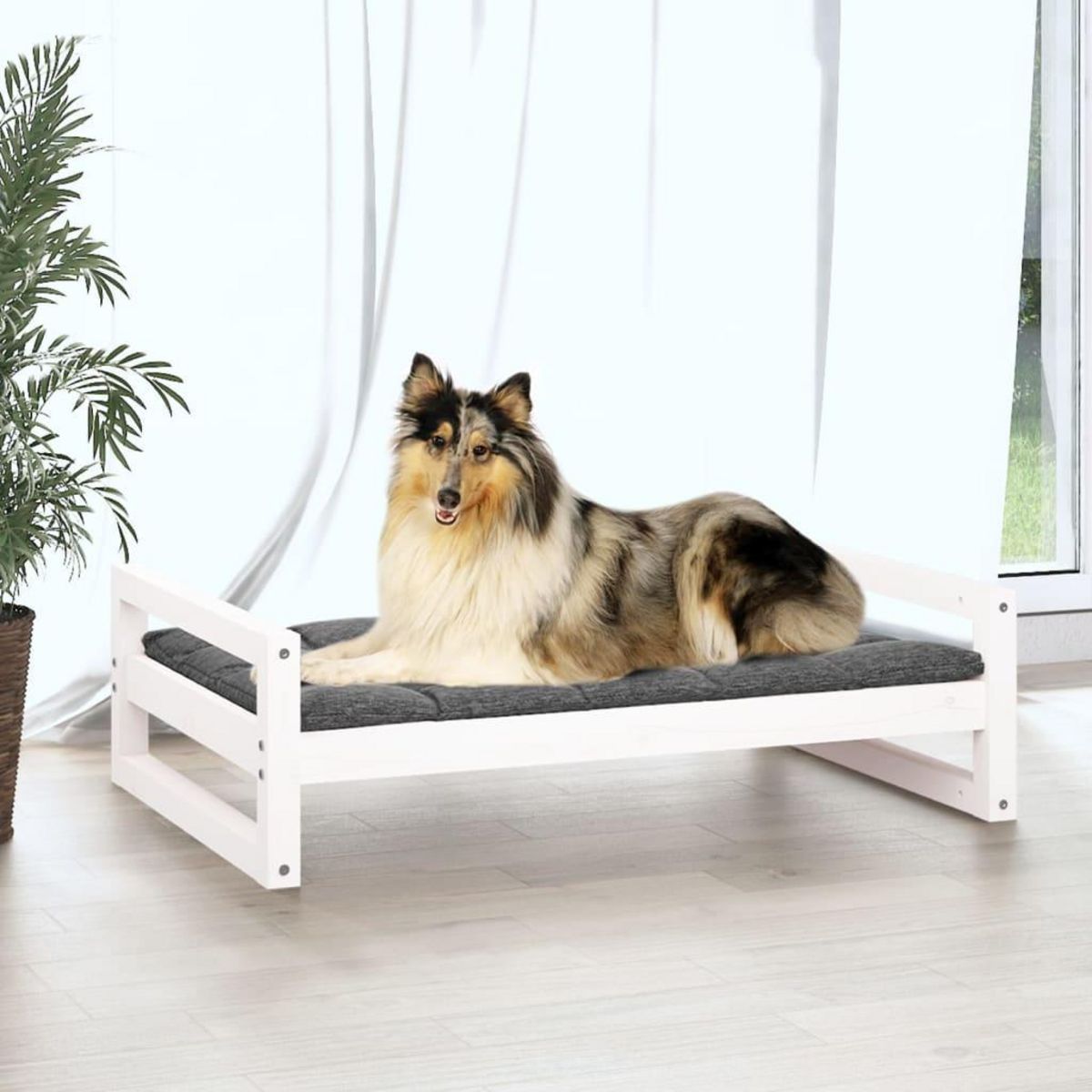 VIDAXL Lit pour chien Blanc 95,5x65,5x28 cm Bois de pin solide