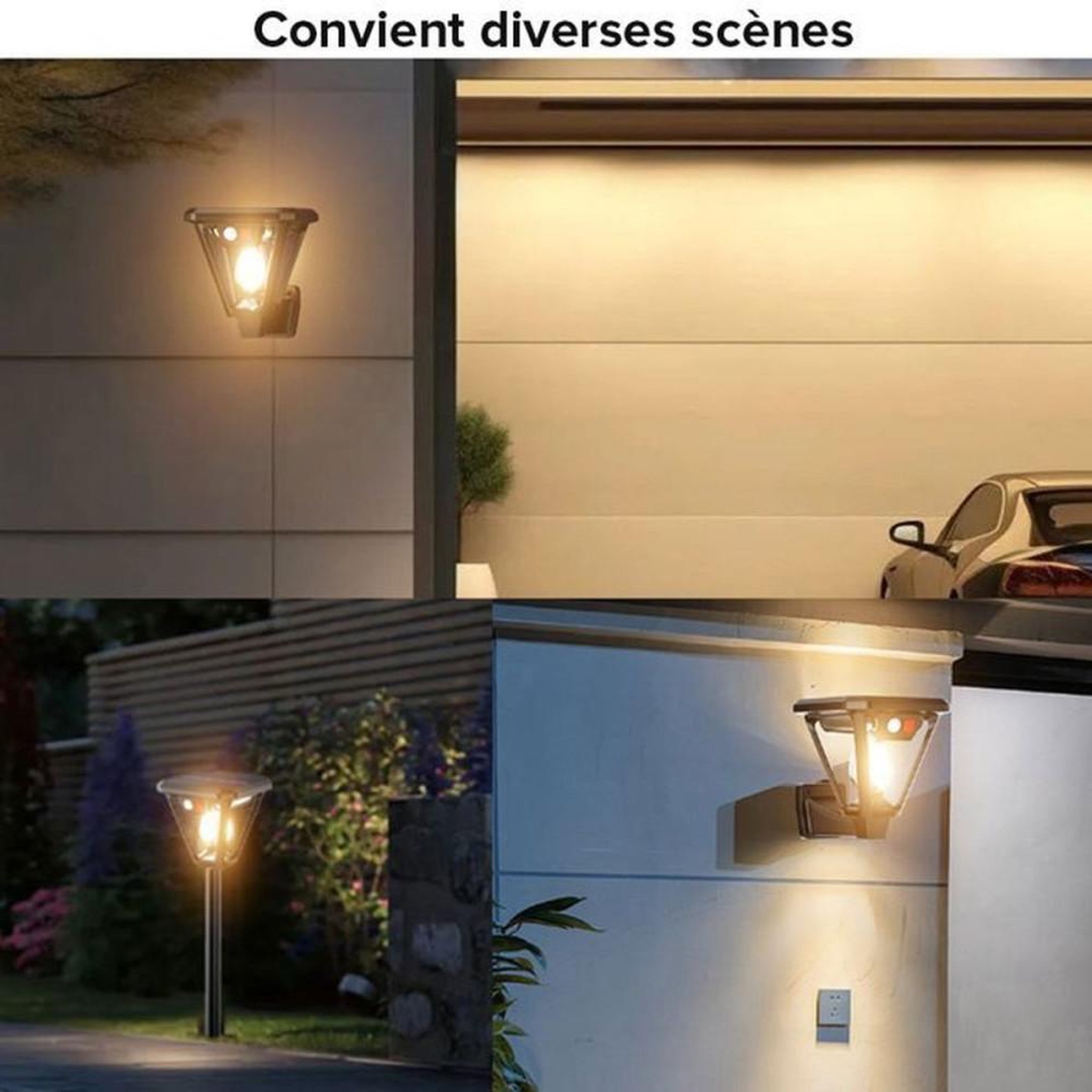 Voir la diapositive 4 : Lot de 2 lampes solaires de jardin avec détecteur de mouvement, 3 modes, design noir, fixation sur piquet, éclairage d'extérieur IP65