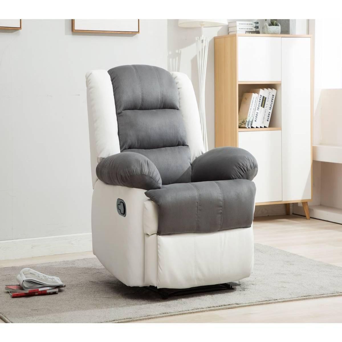 Habitat et Jardin Fauteuil relax  Buckingham  - 85 x 93 x 100 cm - Blanc / Gris clair