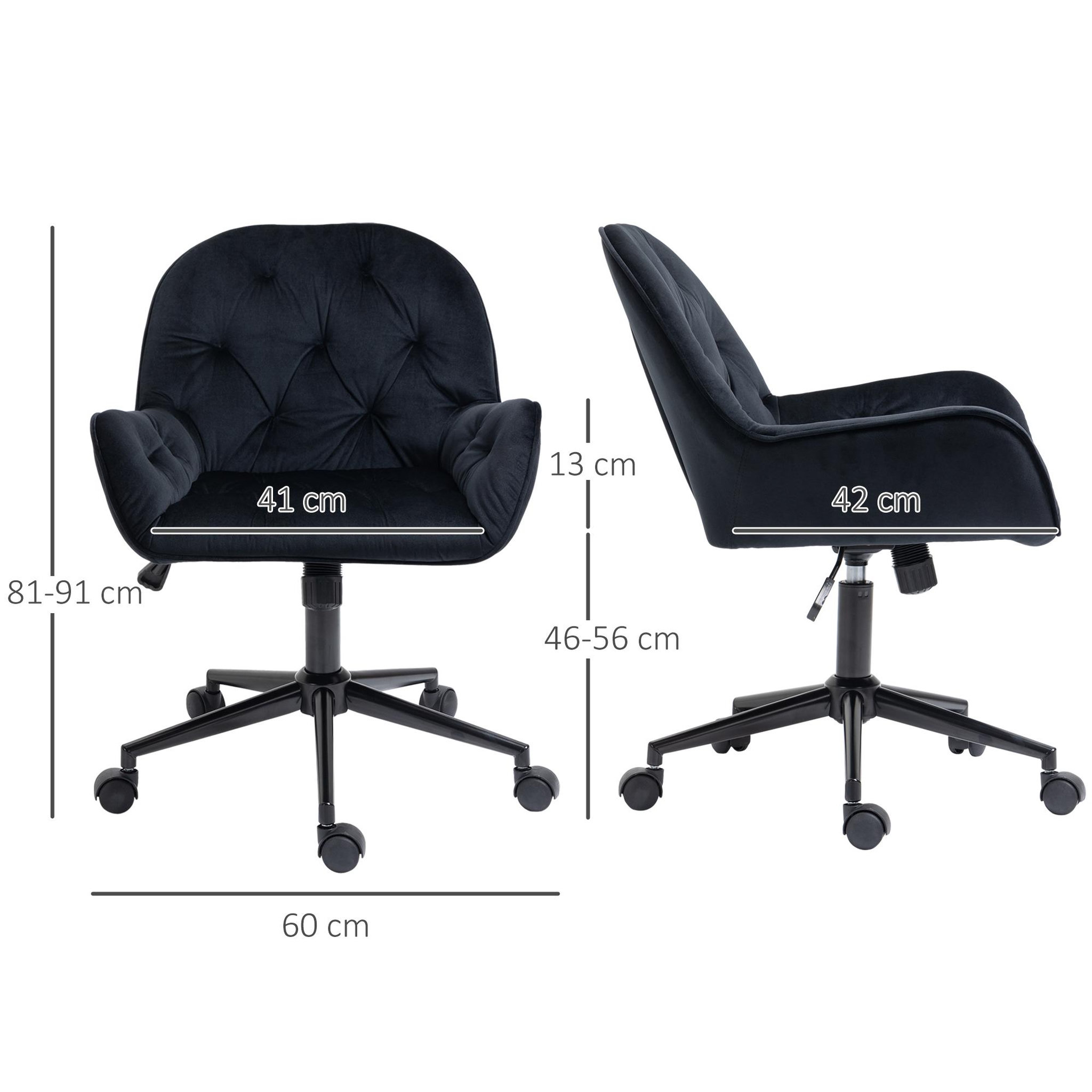 Voir la diapositive 3 : VINSETTO Chaise de bureau velours design Chesterfield effet capitonné piètement métal noir