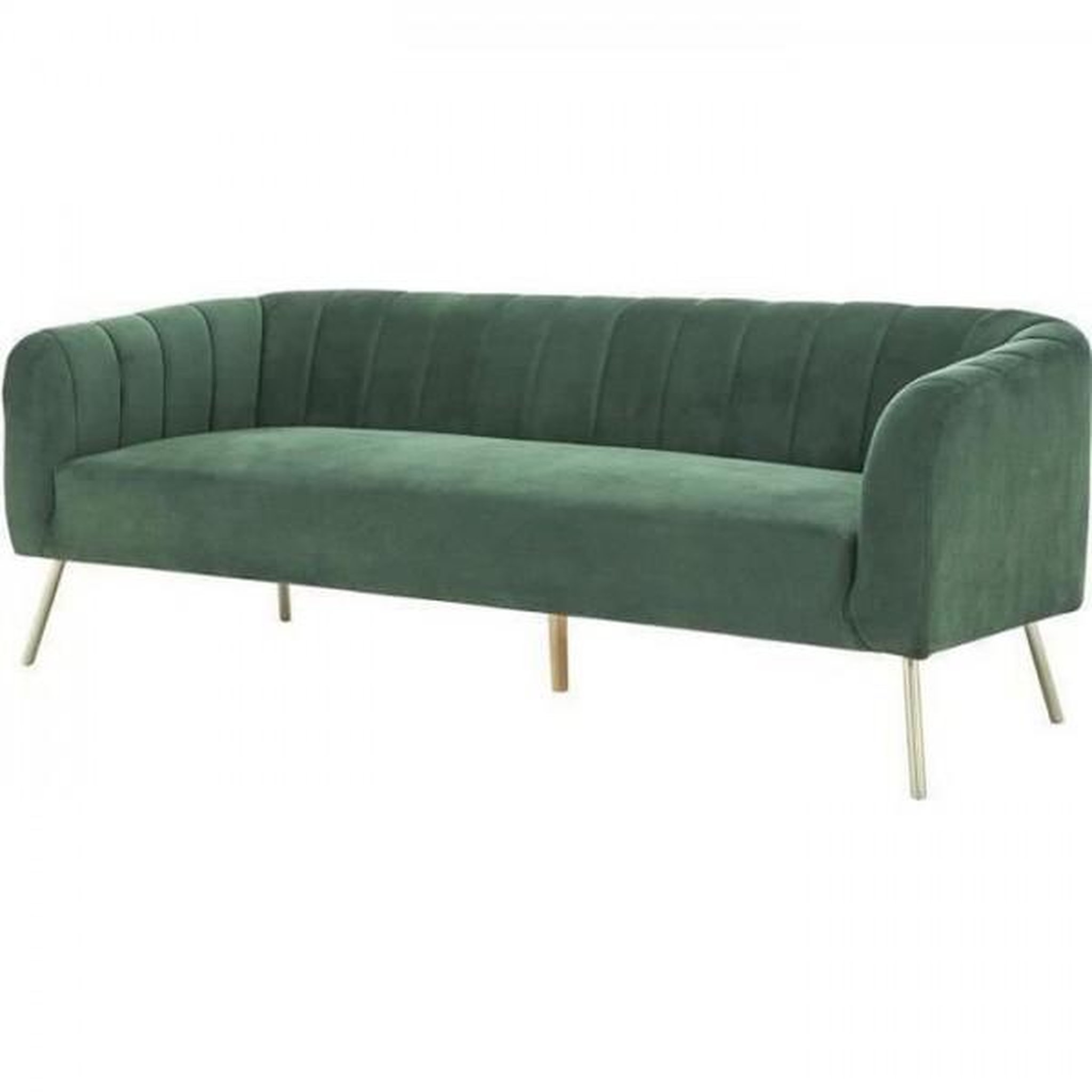 Voir la diapositive 1 : MARKET24 Canapé 3 places - Velours vert - L 207 x P 87 x H 77 cm - MATHIS - Structure bois massif