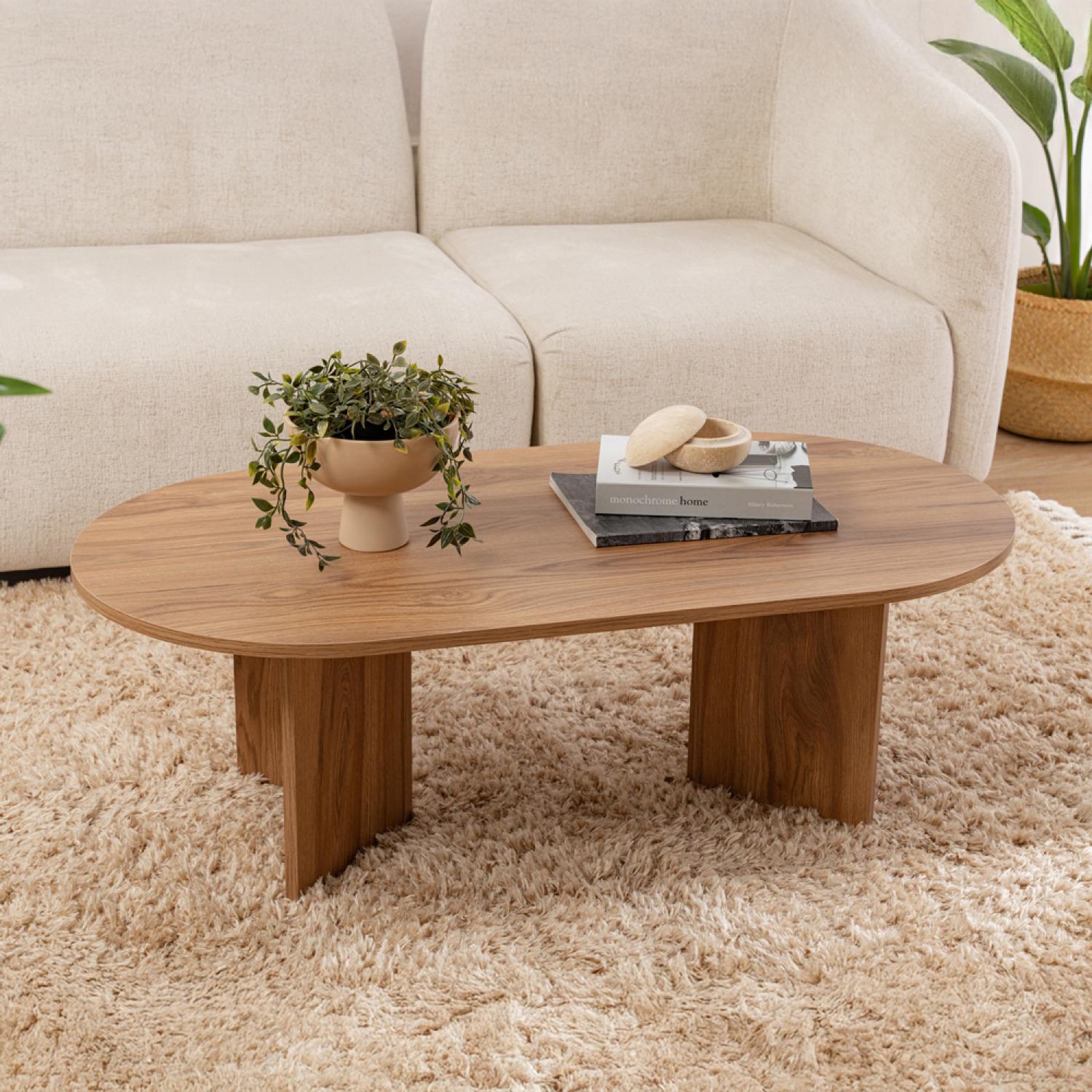 Voir la diapositive 2 : CONCEPT USINE Table basse design ovale bois 120cm raav