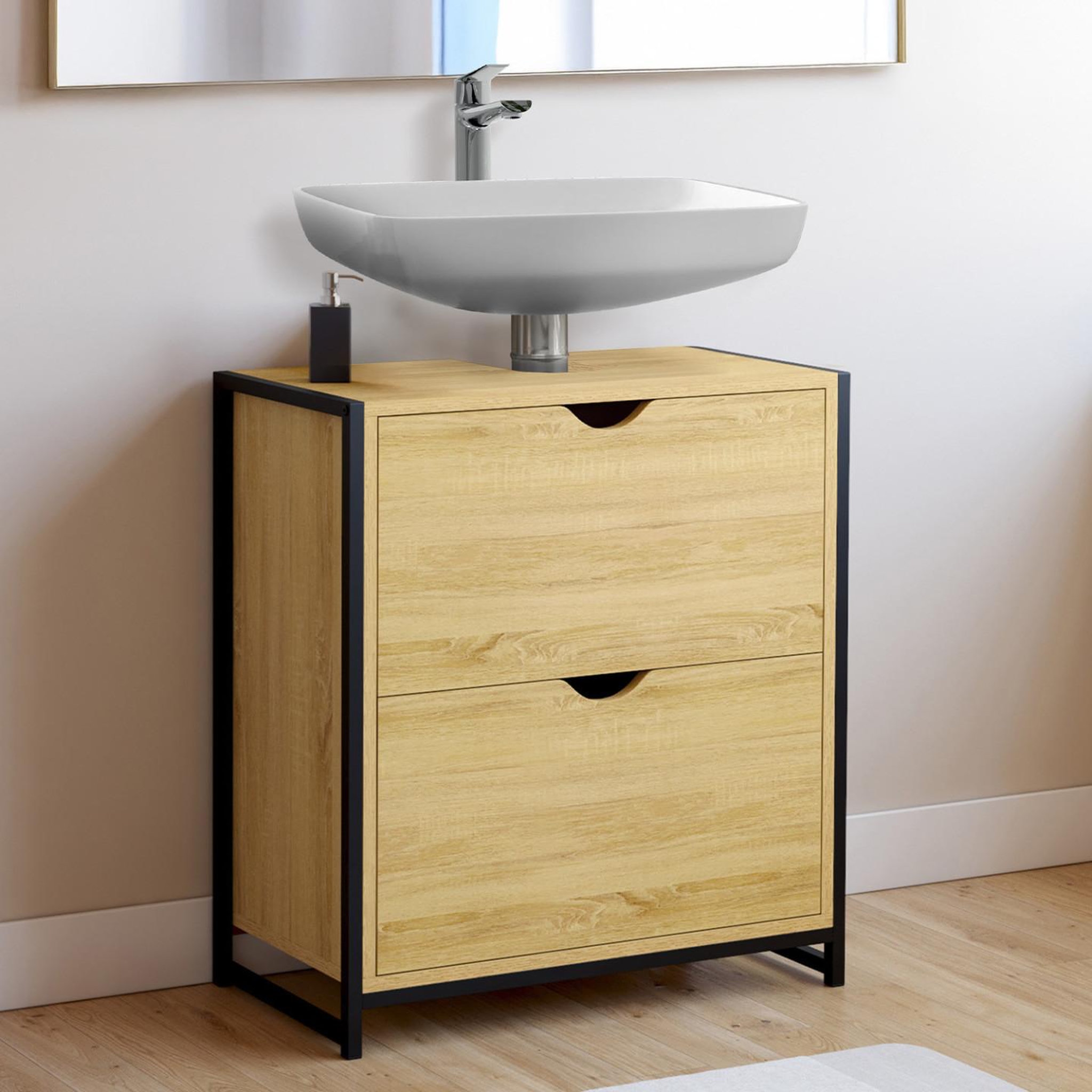 Voir la diapositive 2 : ID MARKET Meuble sous lavabo salle de bain 2 tiroirs detroit design industriel