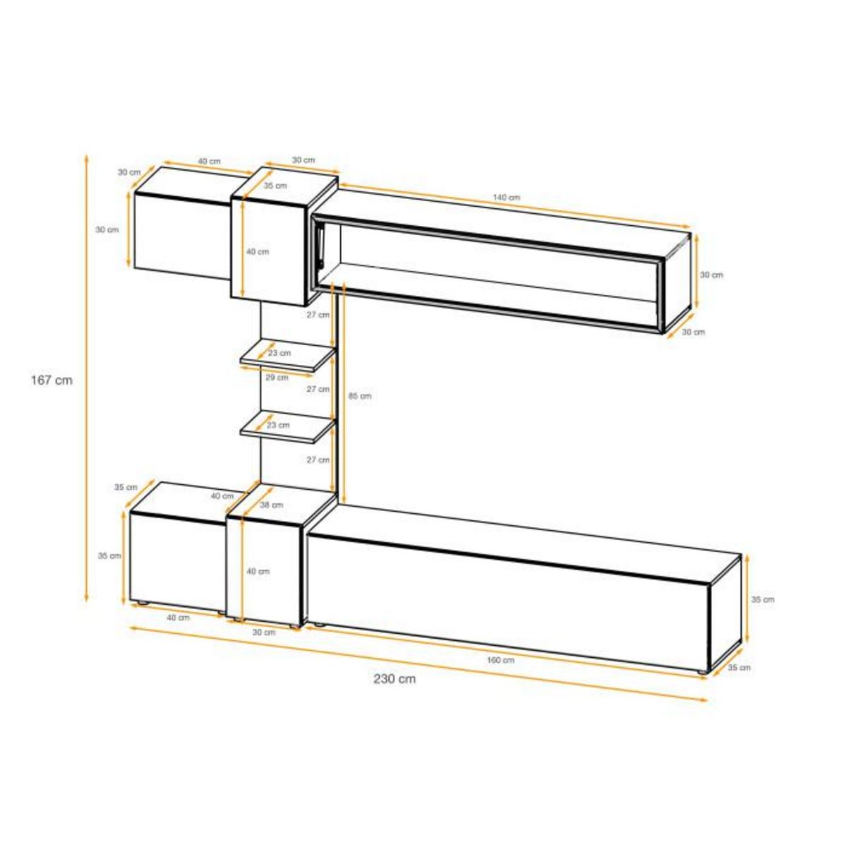Paris Prix Ensemble Meuble TV  Rio  230cm Anthracite & Chêne