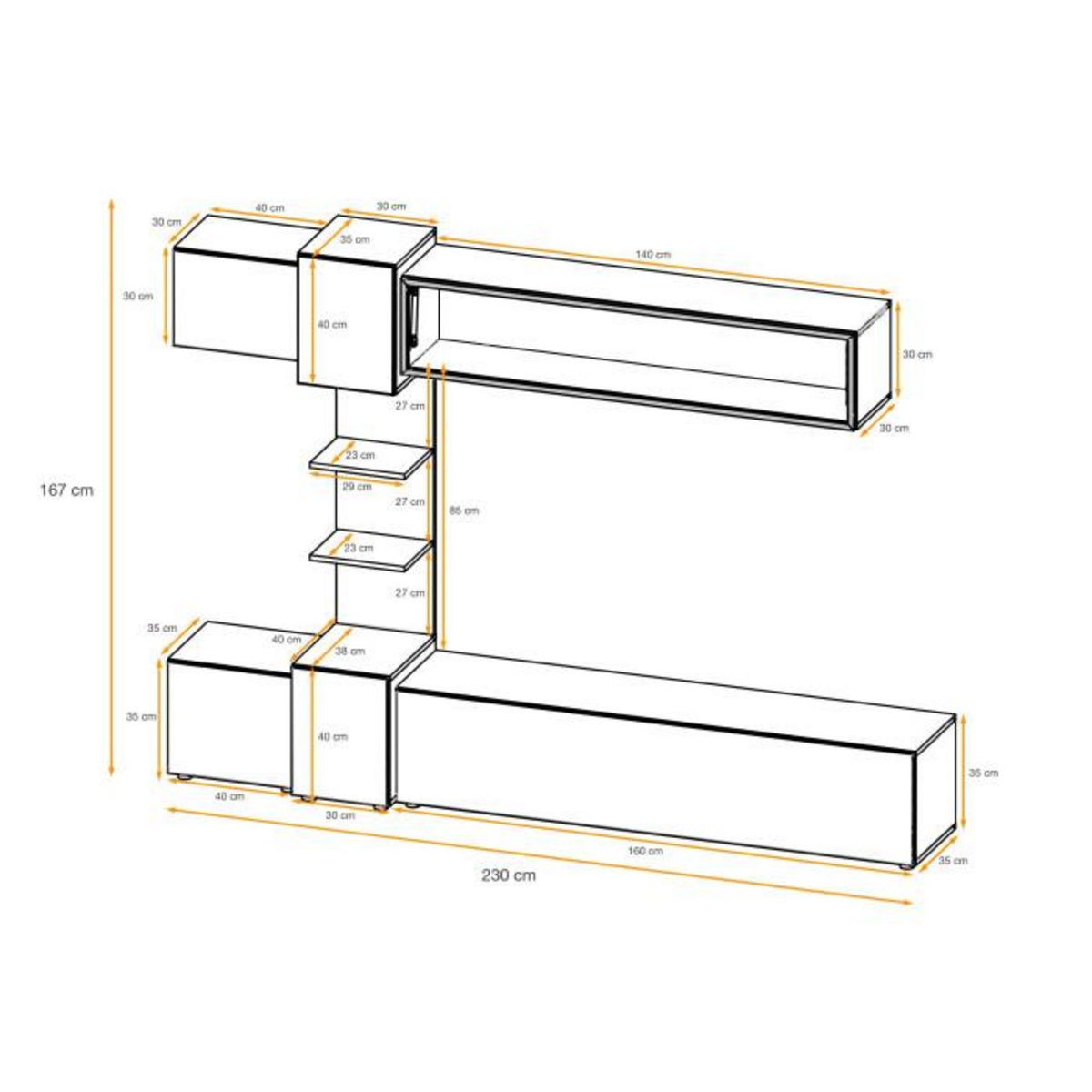 Paris Prix Ensemble Meuble TV  Rio  230cm Anthracite & Chêne