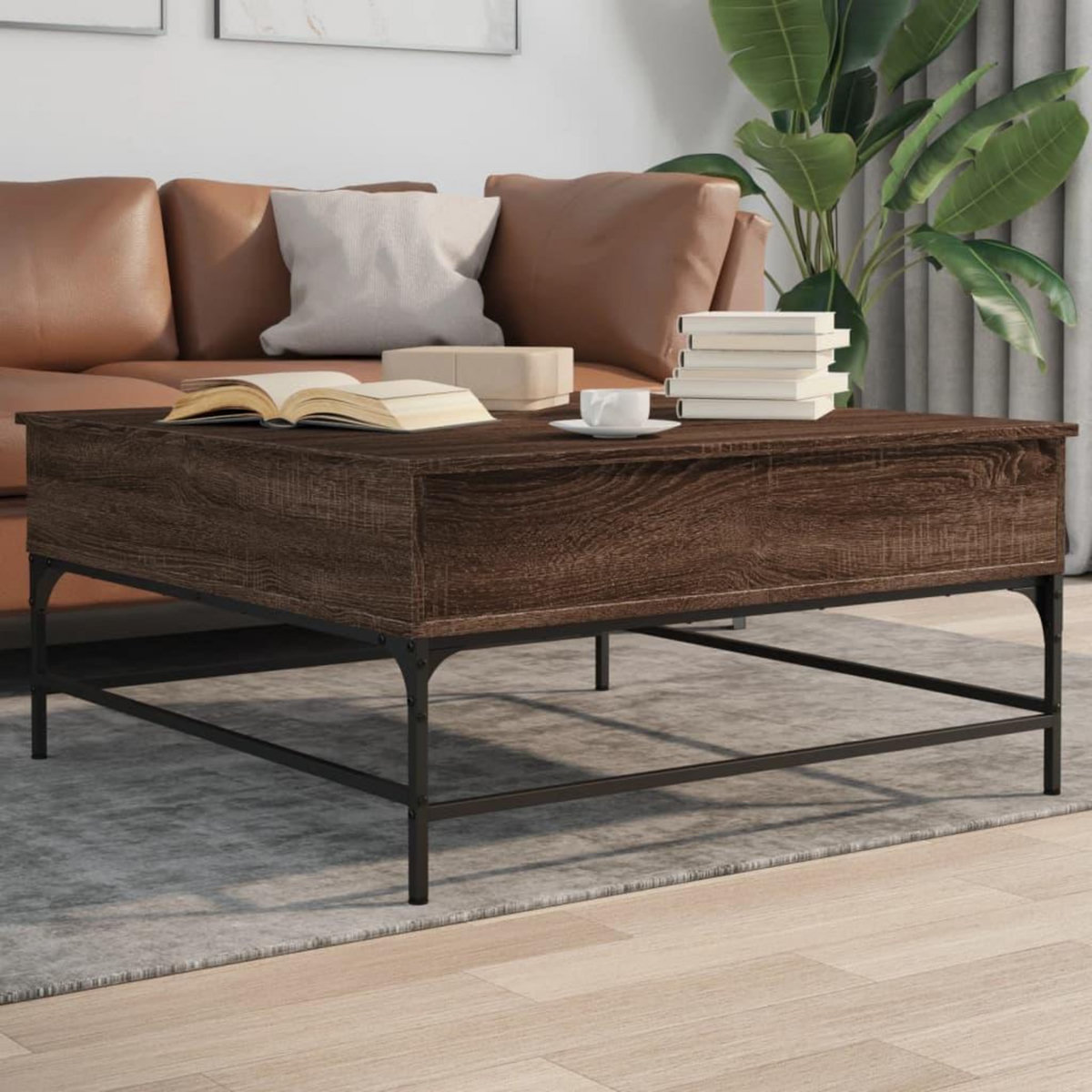 VIDAXL Table basse chene marron 95x95x45 cm bois d'ingenierie et metal