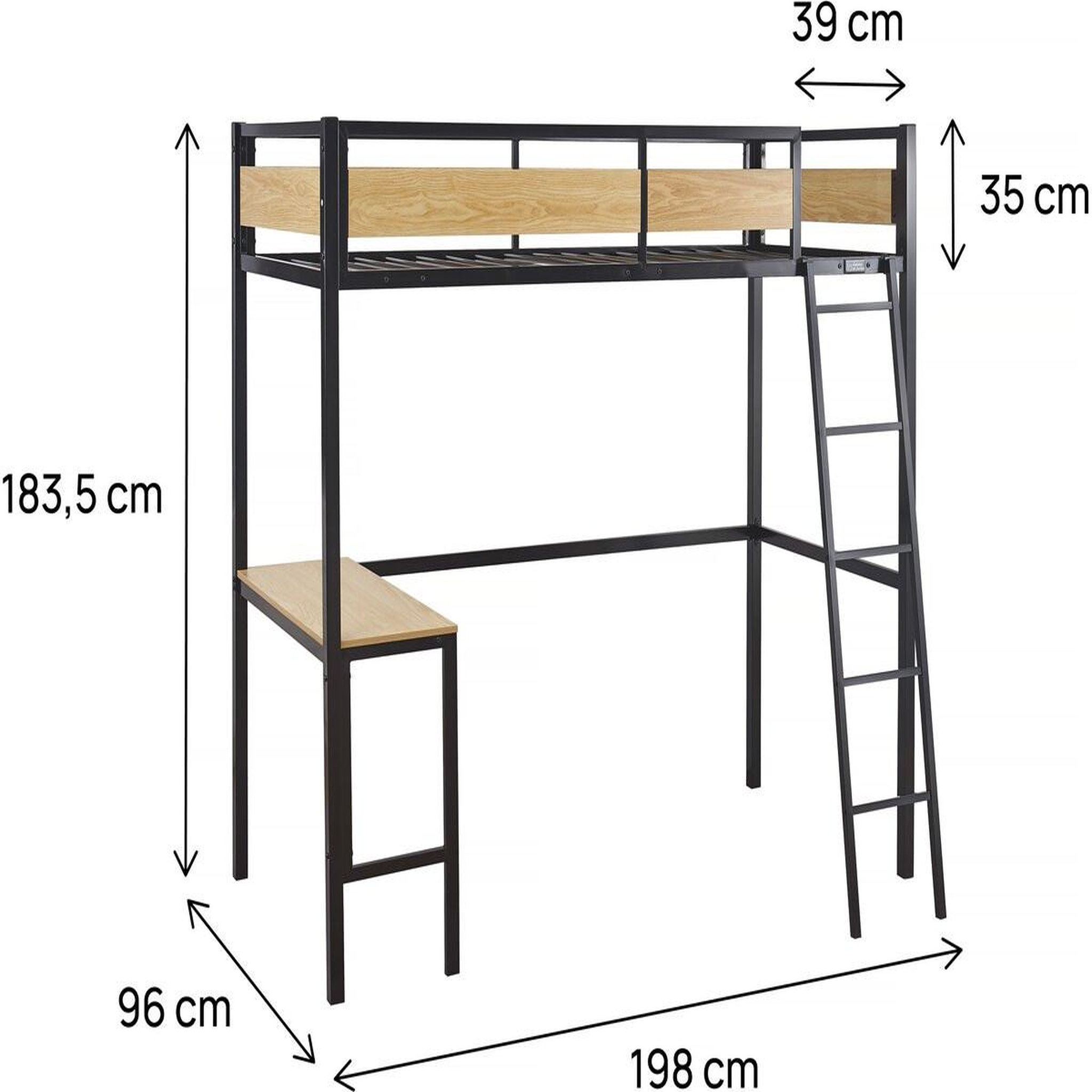 Voir la diapositive 3 : Habitat et Jardin Lit mezzanine avec bureau  ethan  - 90 x 190 cm - noir