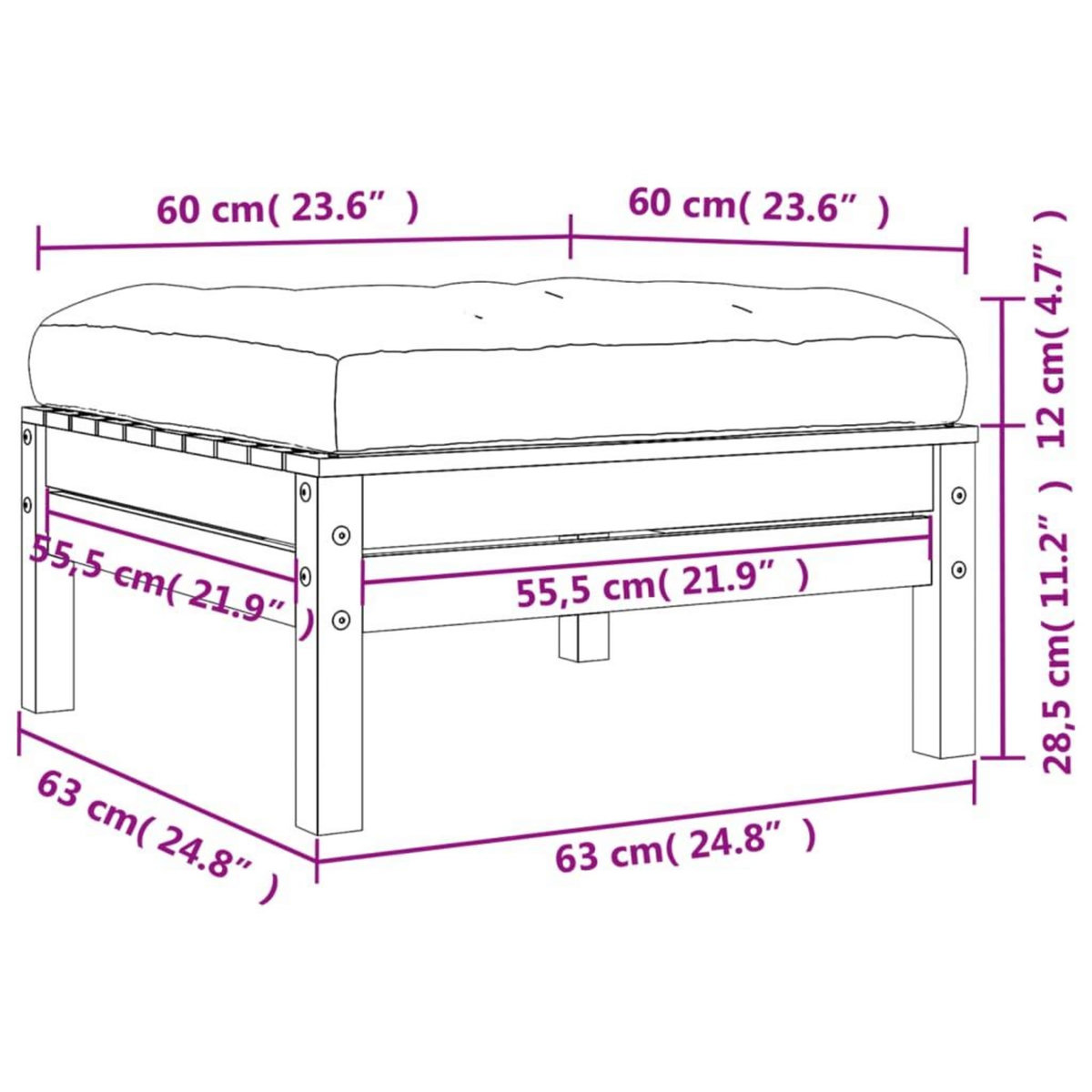 VIDAXL Repose-pieds de jardin avec coussins 2 pcs bois massif douglas