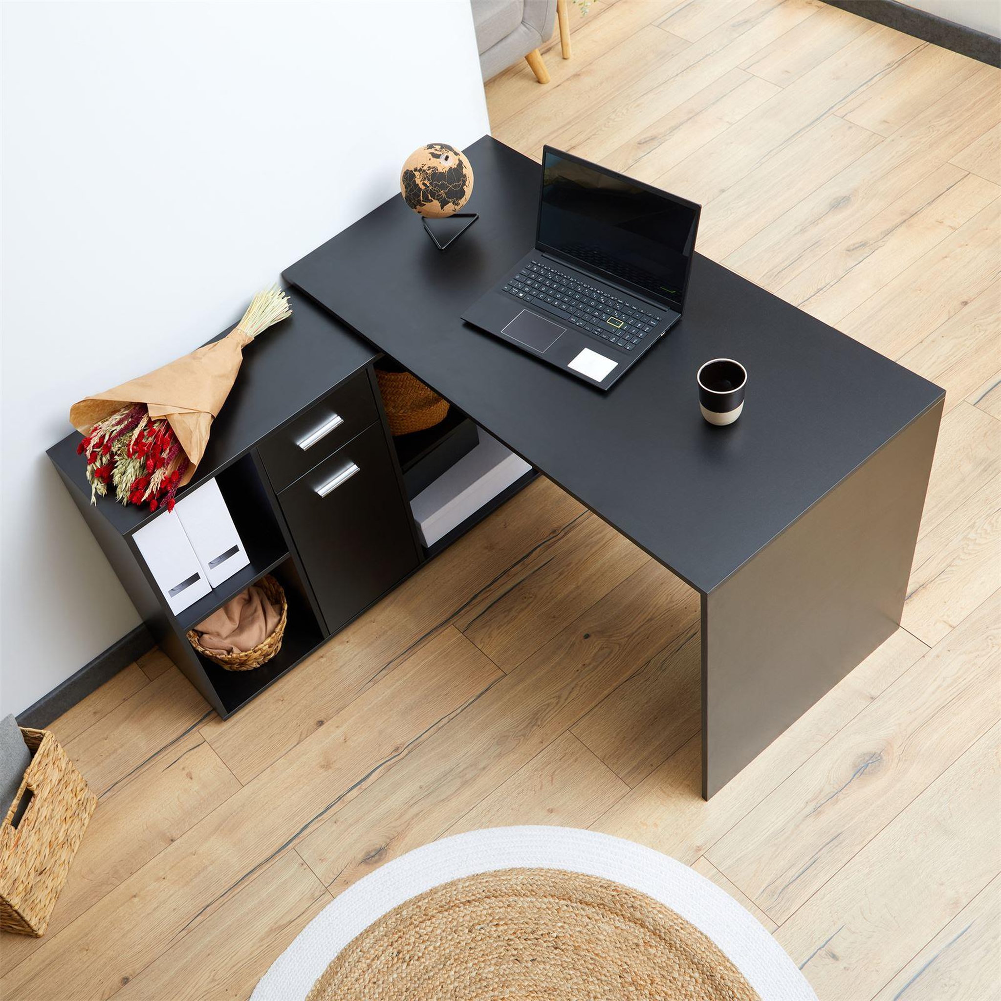 Voir la diapositive 4 : IDIMEX Bureau d'angle carmen avec meuble de rangement