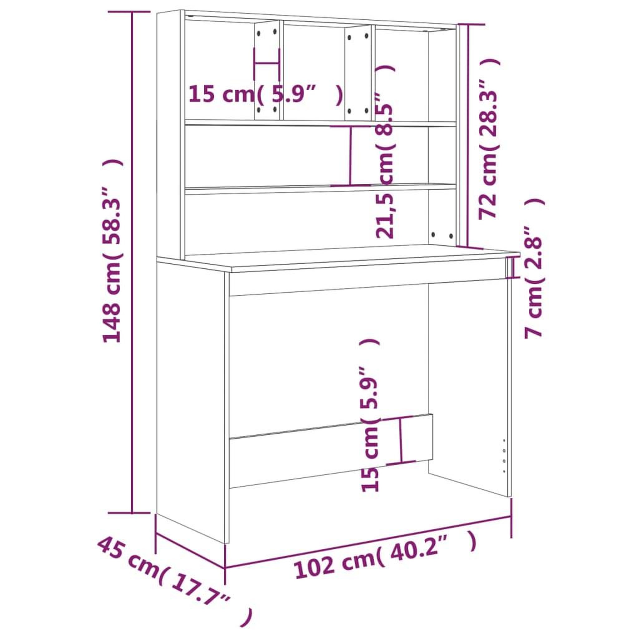 Voir la diapositive 6 : VIDAXL Bureau et etageres Chene marron 102x45x148 cm Bois d'ingenierie