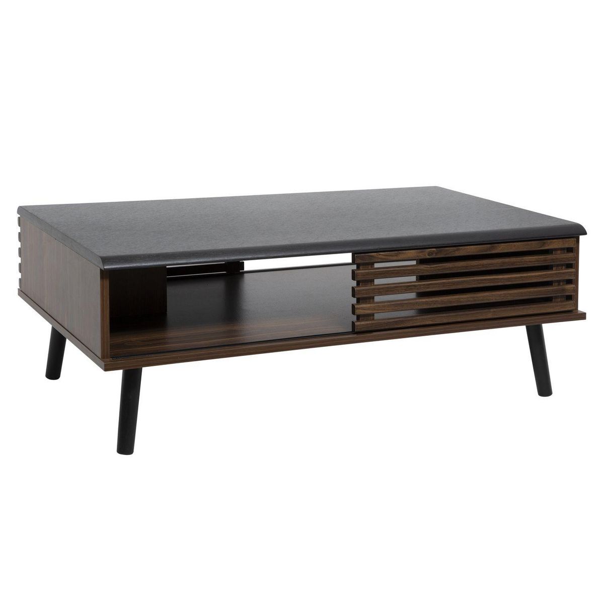 ATMOSPHERA Table basse design bois Asmar - L. 100 x H. 37 cm - Marron et noir