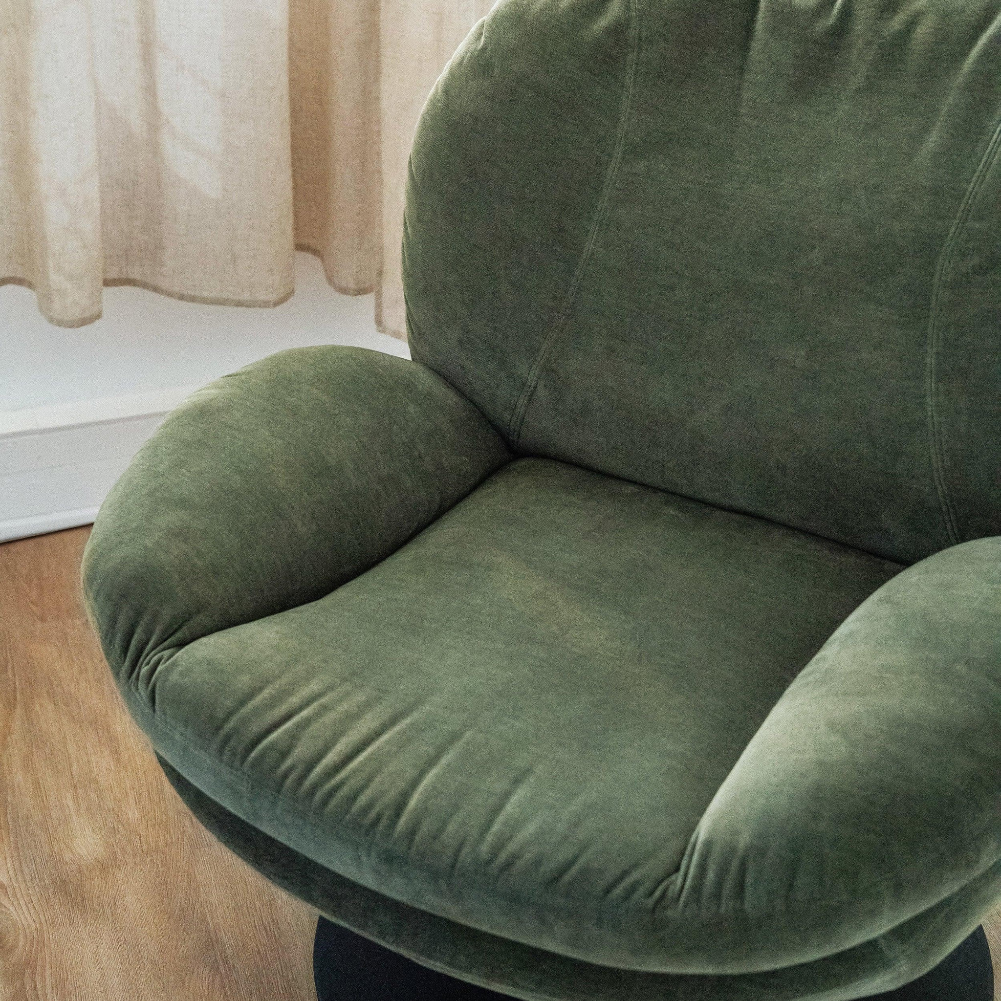 Voir la diapositive 6 : MAISON PAVANE Fauteuil pivotant en tissu effet velours vert kaki-ricci