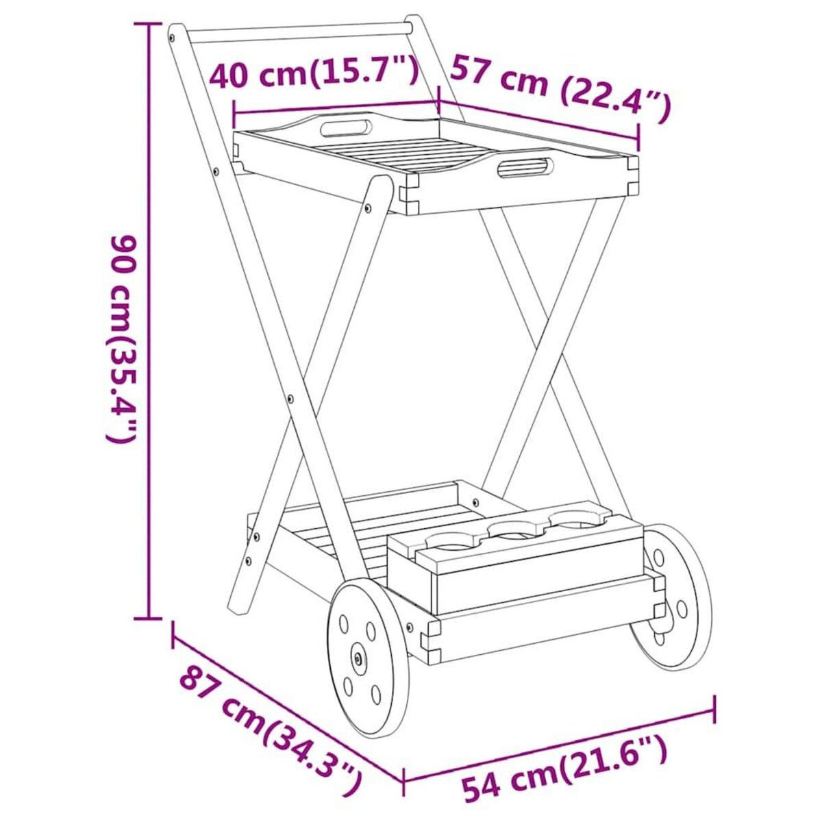 VIDAXL Chariot a the 54x87x90 cm bois massif d'acacia