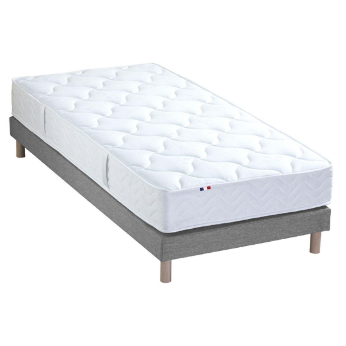 Ensemble literie matelas 378 ressorts ensachés + sommier tapissier gris chiné 90x190 cm ASTRE