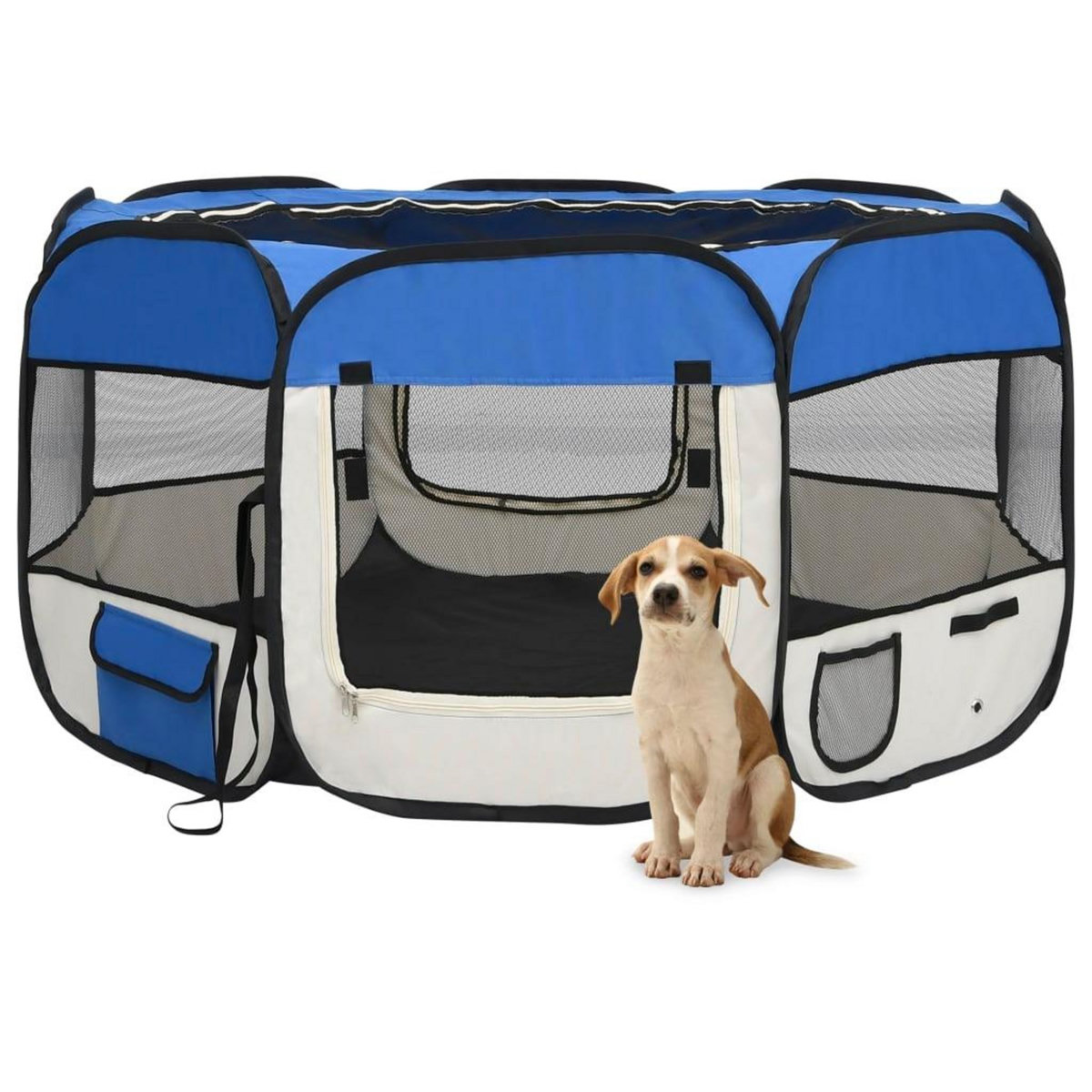 VIDAXL Parc pliable pour chien avec sac de transport Bleu 125x125x61cm