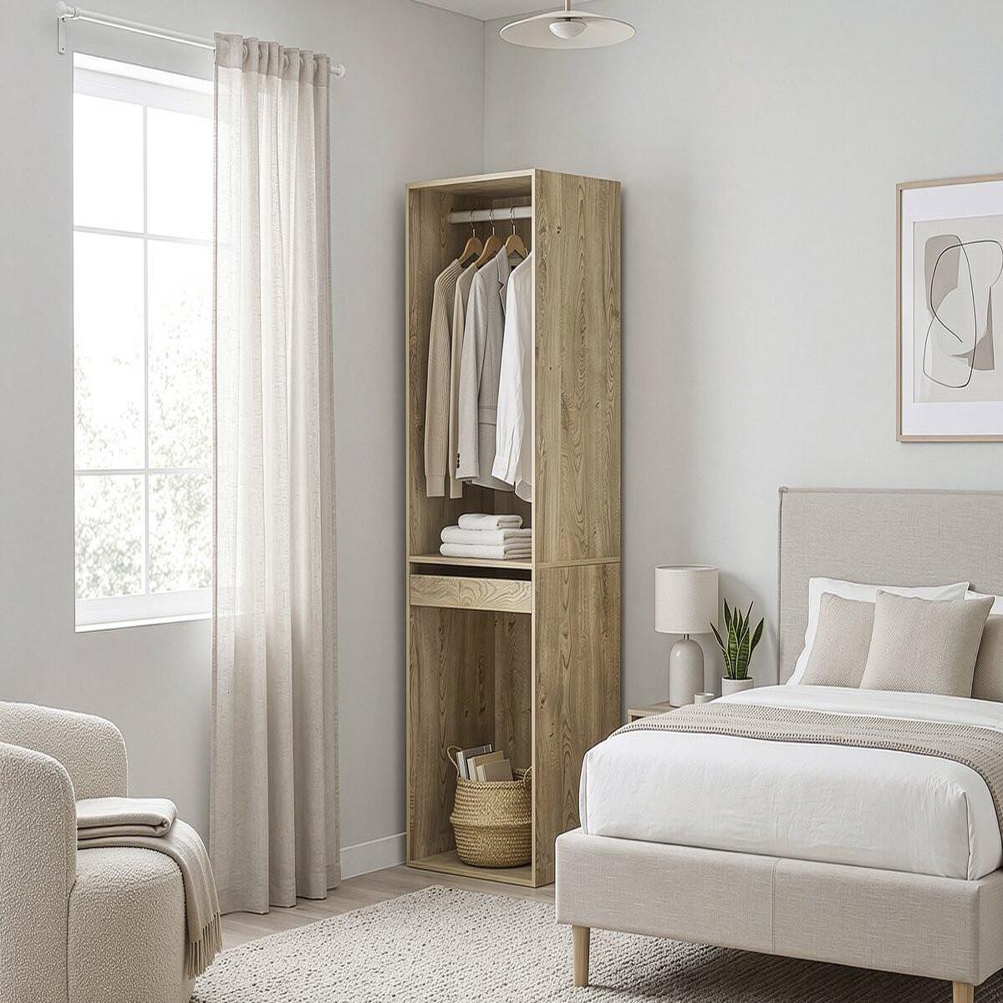 Voir la diapositive 2 : Habitat et Jardin Armoire avec penderie et porte-pantalons  opéra  - 60 x 45 x 180 cm - beige