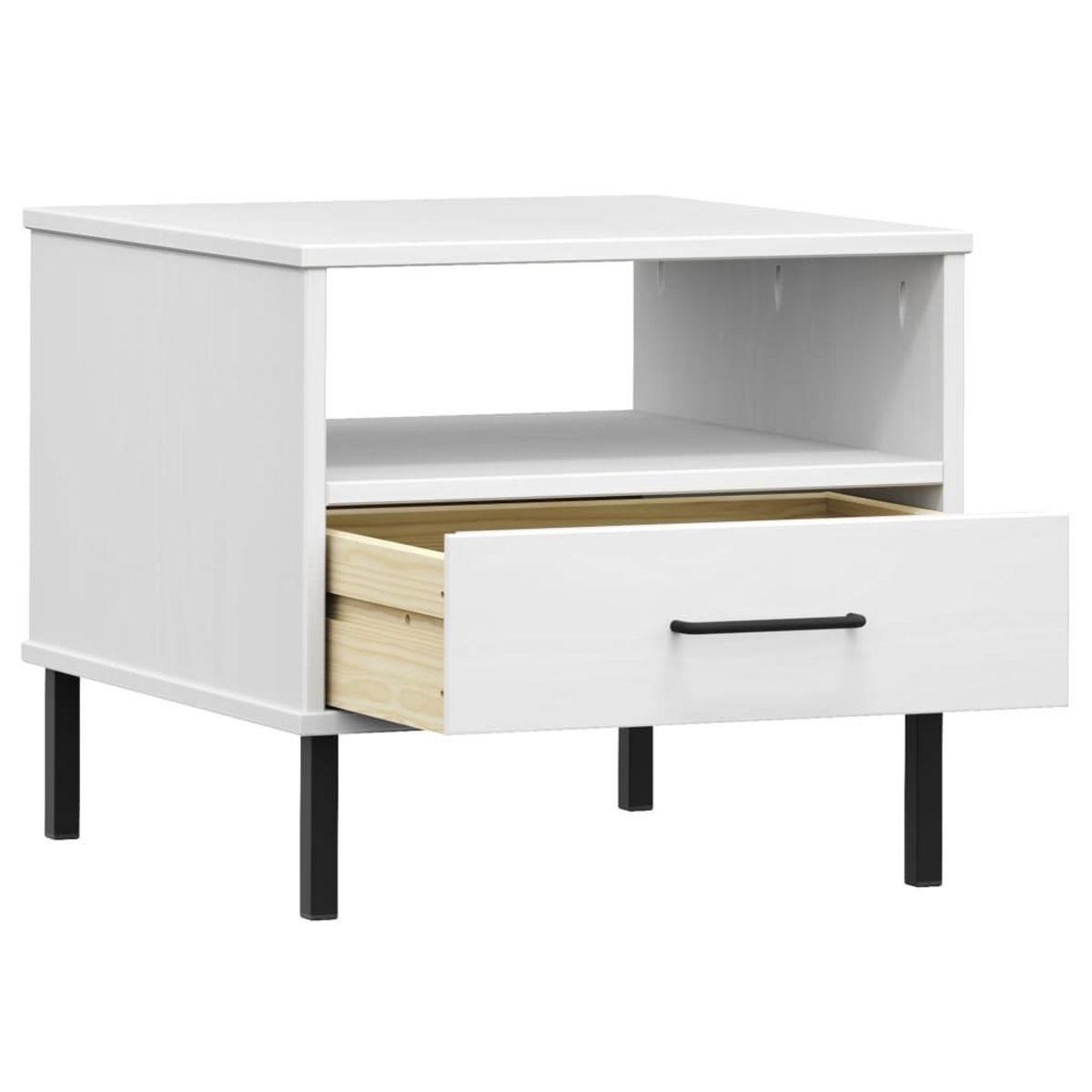 VIDAXL Table de chevet avec pieds en metal Blanc Bois pin massif OSLO