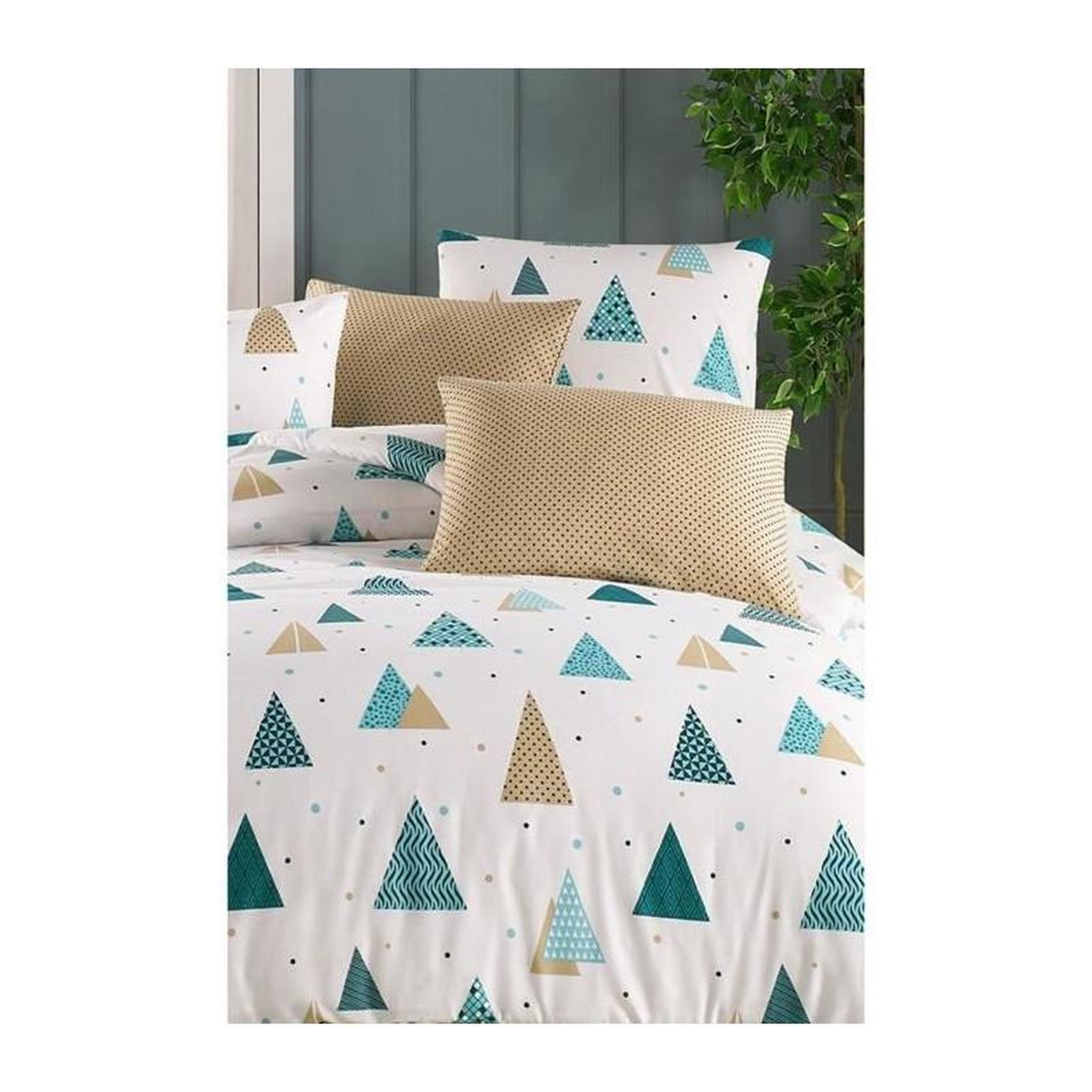 Voir la diapositive 2 : GENERIQUE Parure de lit - 1 housse de couette 220 x 240 cm + 2 taies d'oreiller 60 x 60 cm - 65% coton, 35% polyester - Blanc