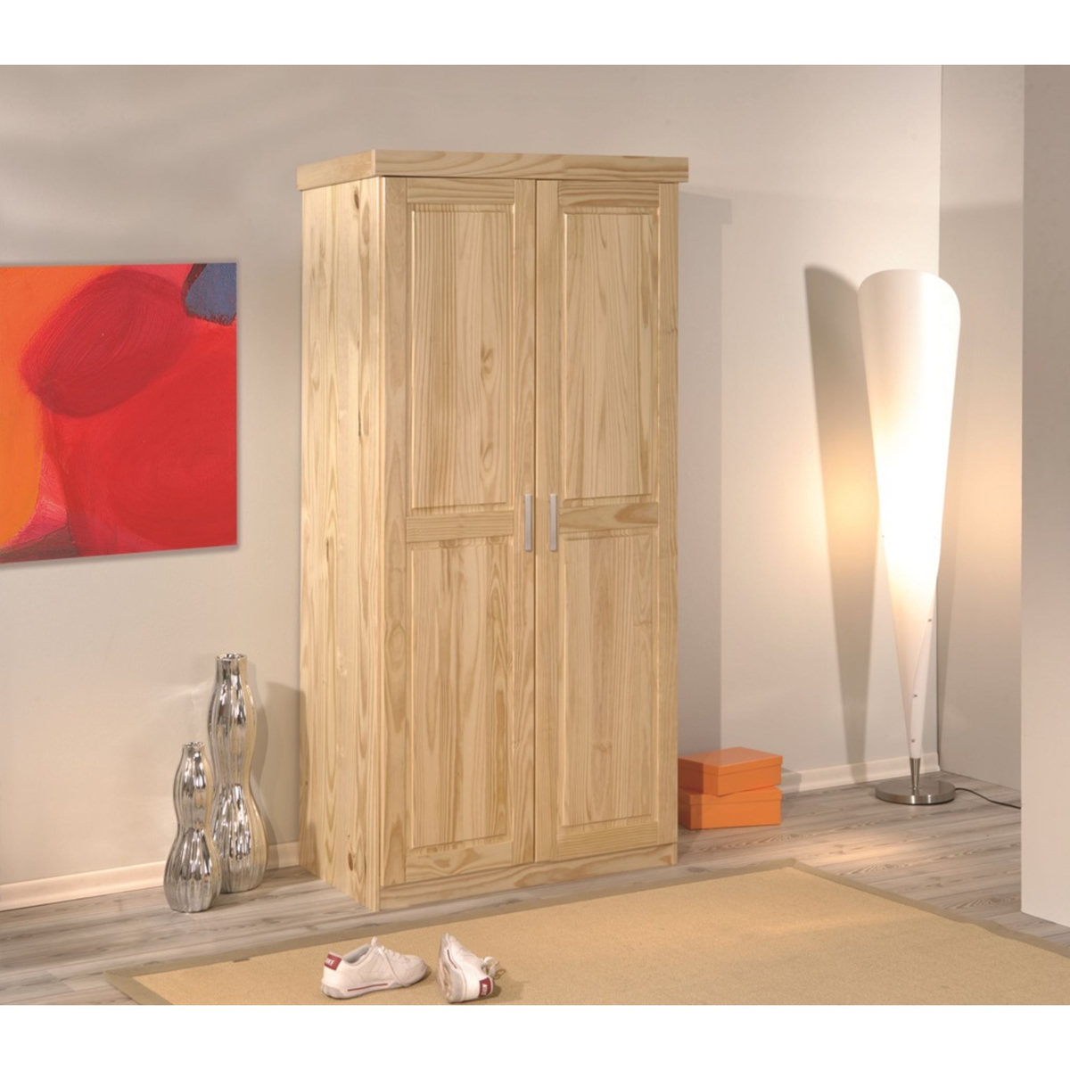  Armoire de chambre 2 portes avec penderie pin massif naturel ULLI