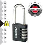 Master lock Cadenas à Combinaison Programmable en Aluminium avec Anse Longue, Noir, 4 x 10,2 x 1,5 cm