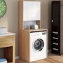 Voir la diapositive 2 : ID MARKET Meuble dessus de machine à laver WALLIS avec placard bois façon hêtre et blanc