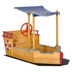 OUTSUNNY Bac à sable bateau de pirate en bois - voile d'ombrage, coffre rangement, gouvernail - bois sapin pré-huilé