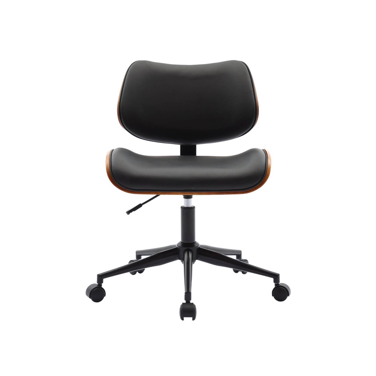 SWEEEK Chaise de bureau à roulettes décor bois courbé et simili cuir