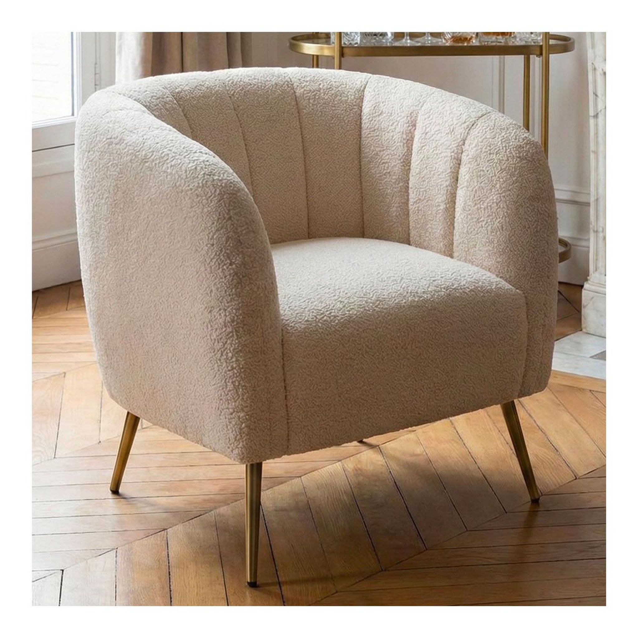 Voir la diapositive 5 : Paris Prix Fauteuil design bouclette  reuben  75cm beige