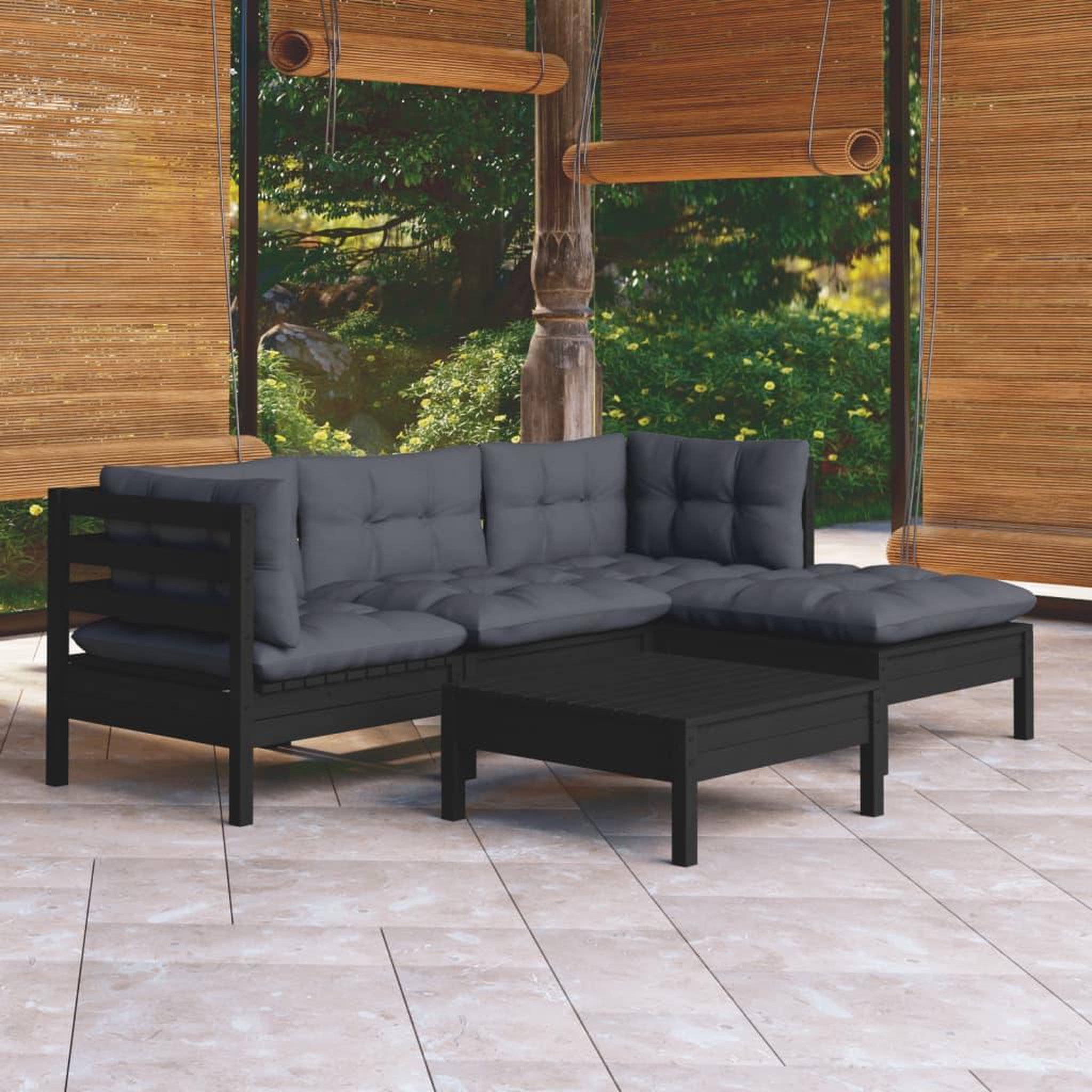 Voir la diapositive 1 : VIDAXL Salon de jardin 5 pcs avec coussins Noir Bois de pin