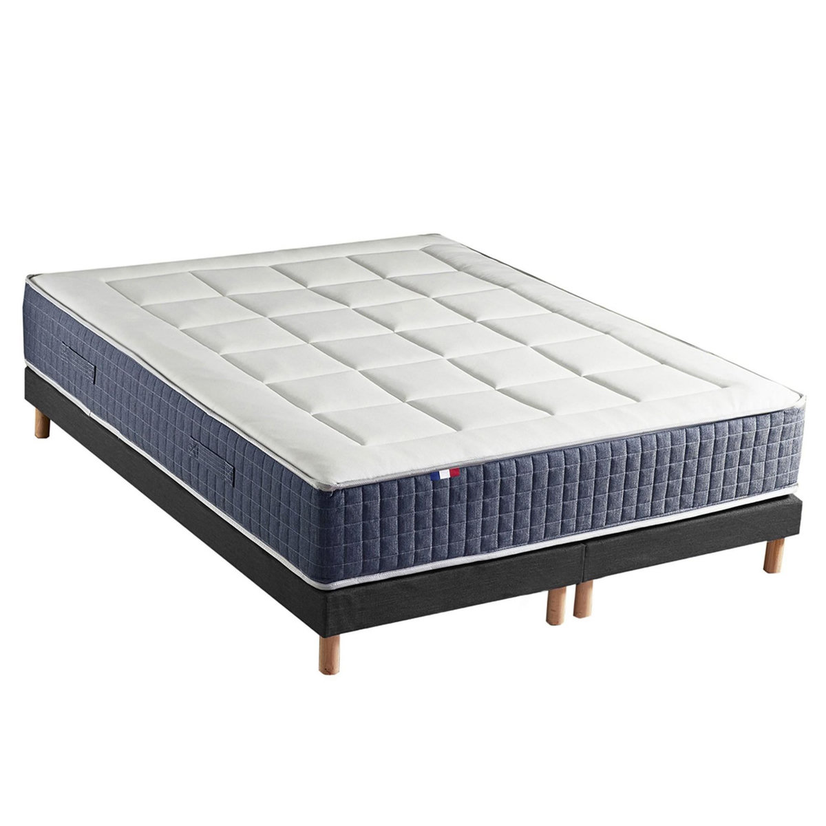 IDLITERIE Ensemble Matelas Ressort 7 zones + Mémoire de forme + Sommier KING STYLE Fabriqué en France