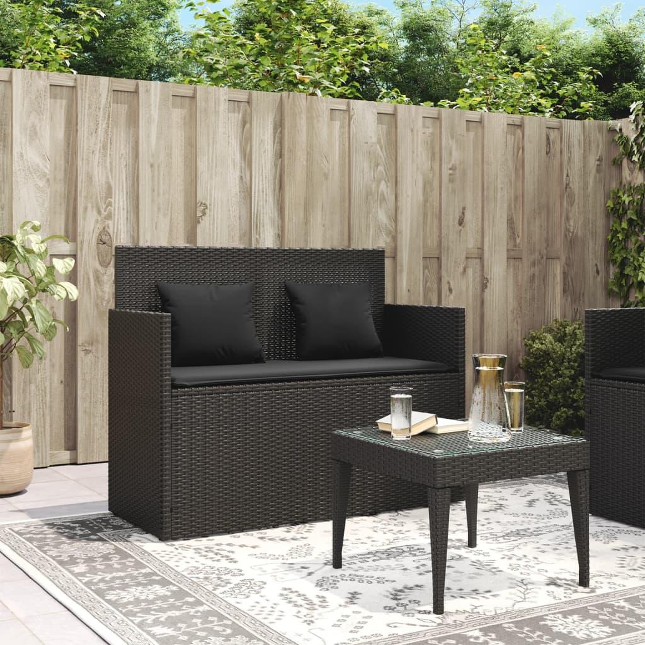 Voir la diapositive 3 : VIDAXL Banc de jardin avec coussins noir resine tressee