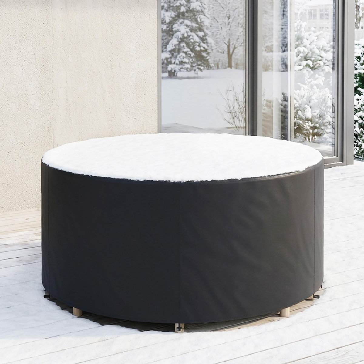 OUTSUNNY Housse meuble de jardin imperméable Oxford haute densité 420D dia.200 x H.80 cm noir
