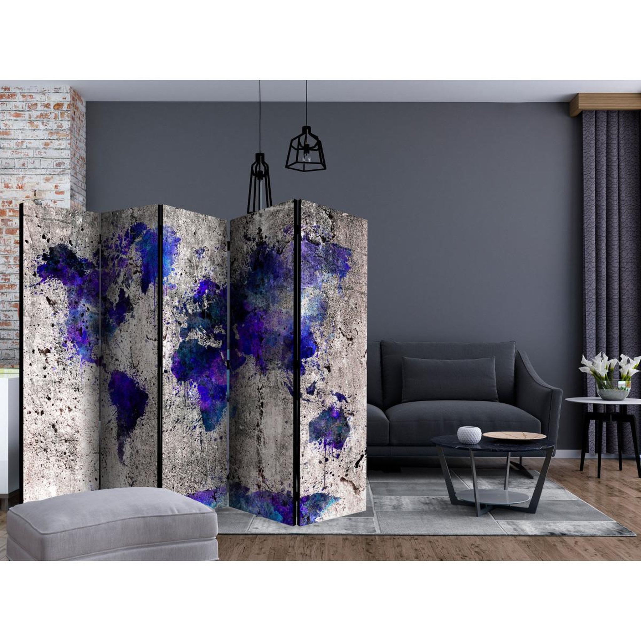 Voir la diapositive 2 : Paris Prix Paravent 5 Volets  World Map : Ink Blots  172x225cm