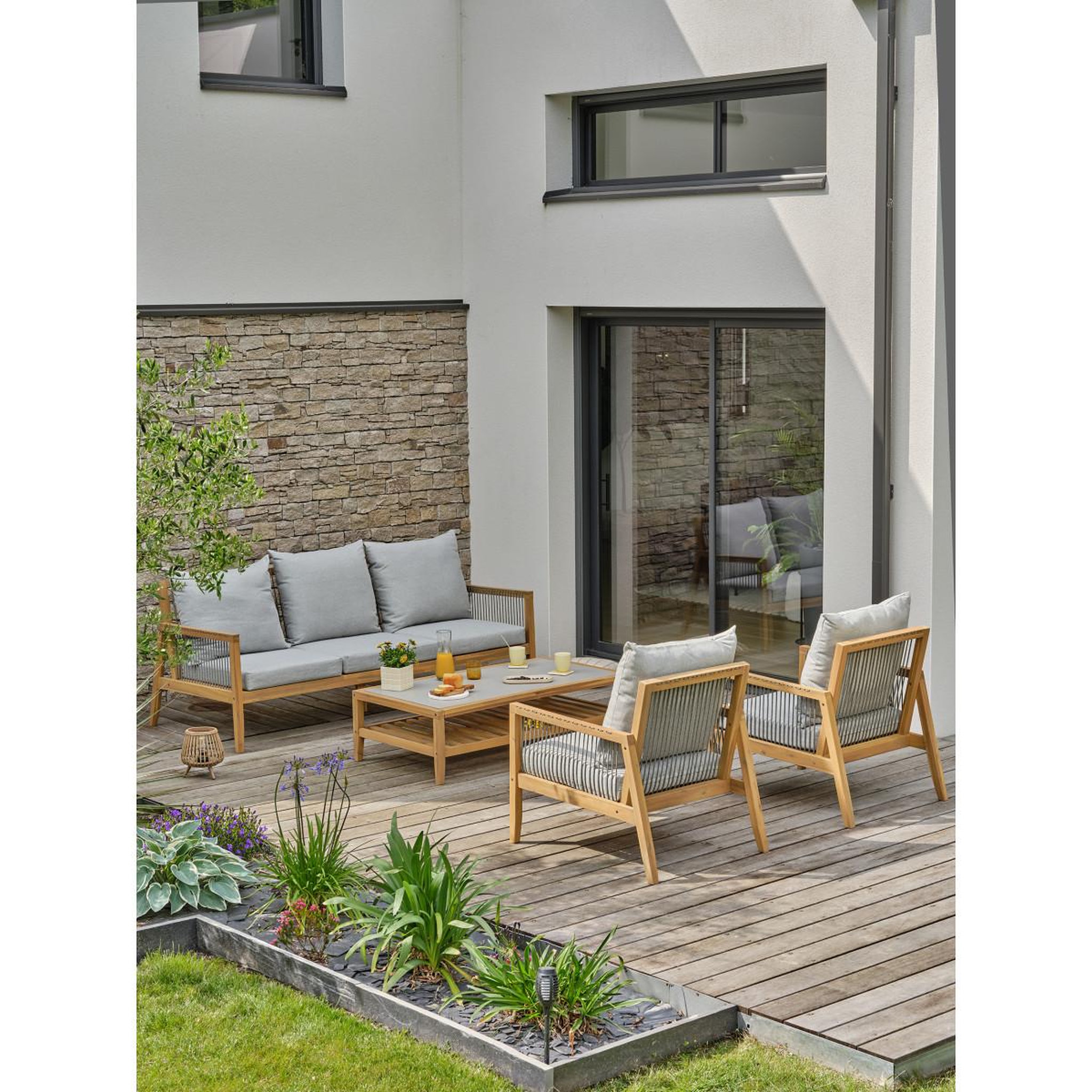 Voir la diapositive 3 : Paris Prix Salon de jardin 5 places en bois  funa  203cm naturel
