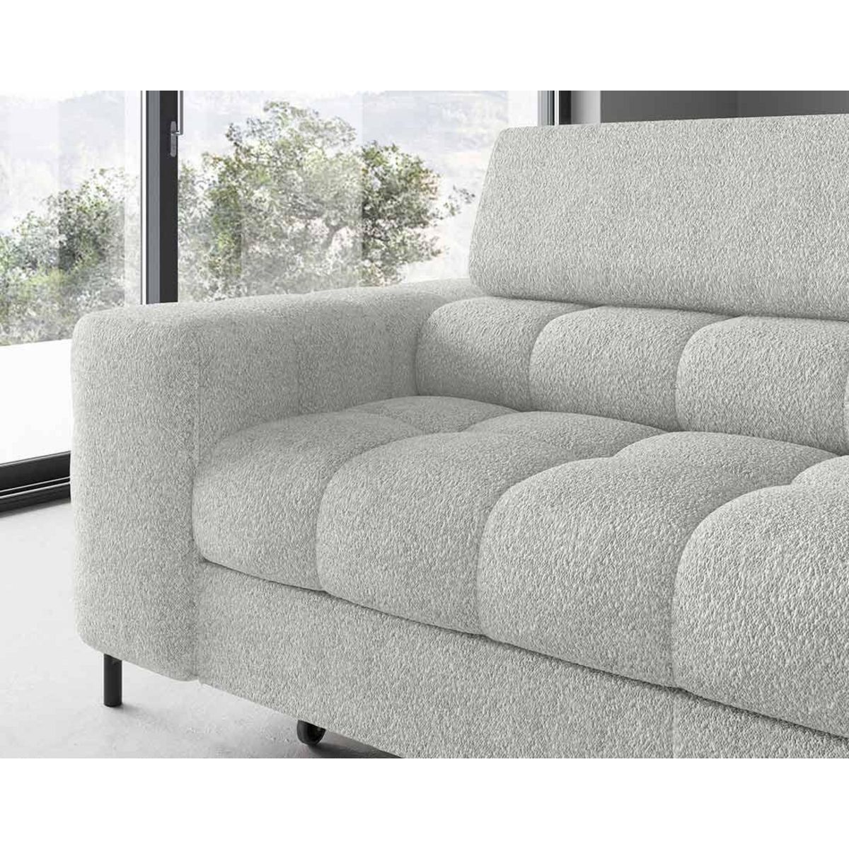 BEST MOBILIER Elisa - canapé d'angle droit 5 places convertible avec coffre et têtières réglables en tissu bouclette