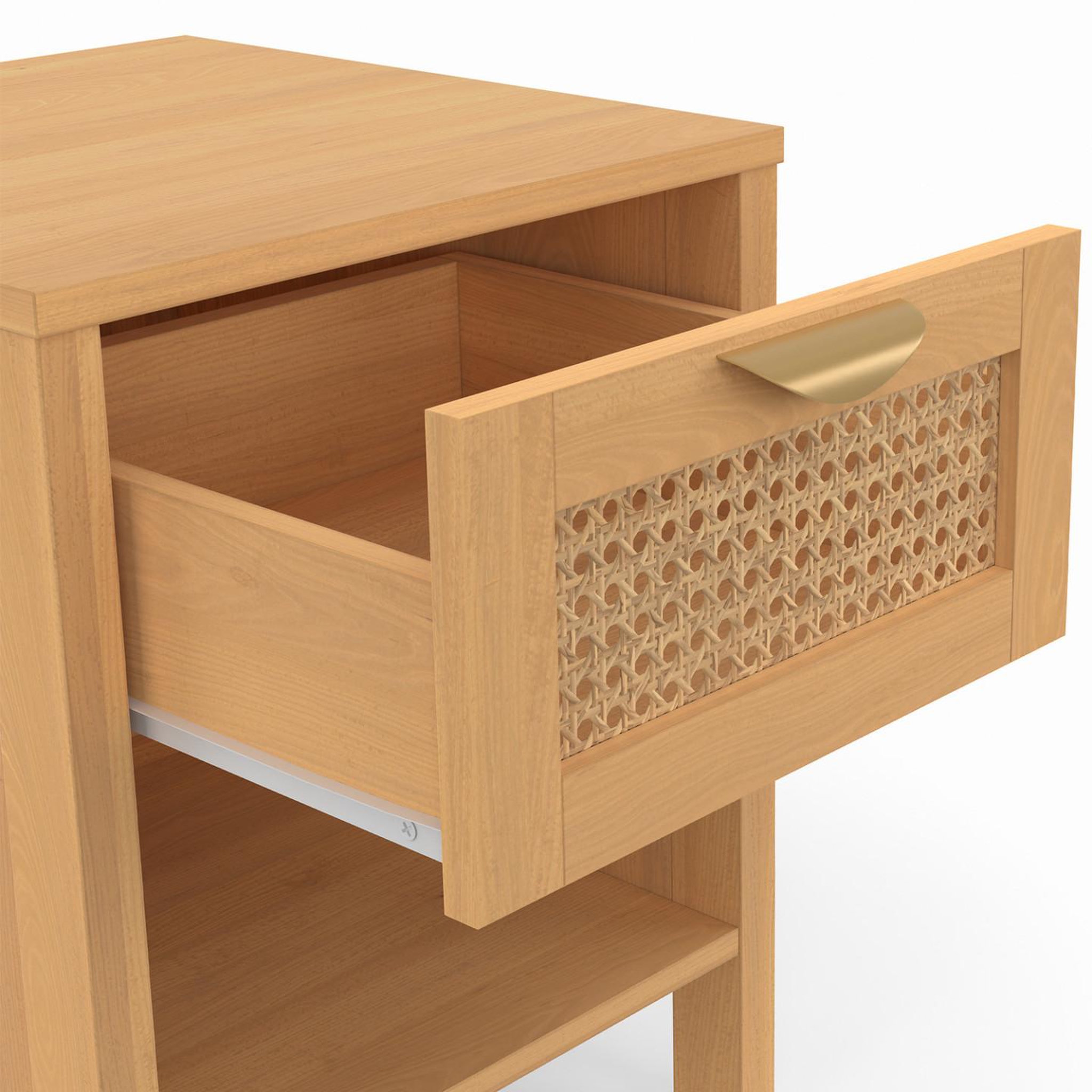 Voir la diapositive 5 : ID MARKET Lot de 2 tables de chevet EDHEN 1 tiroir avec niche cannage et bois