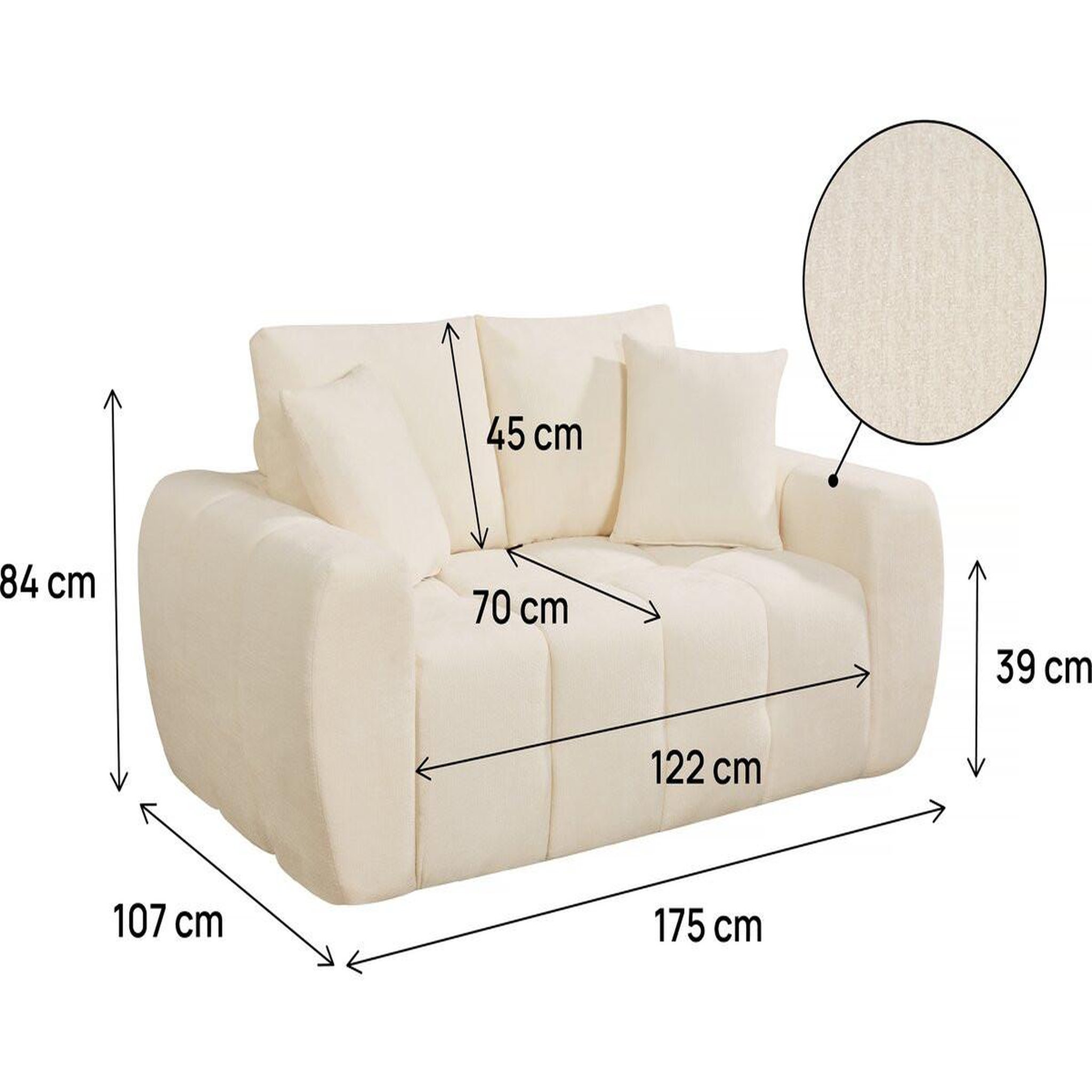 Voir la diapositive 3 : Habitat et Jardin Canapé droit en tissu style bubble  Léonie  - 2 places - Beige