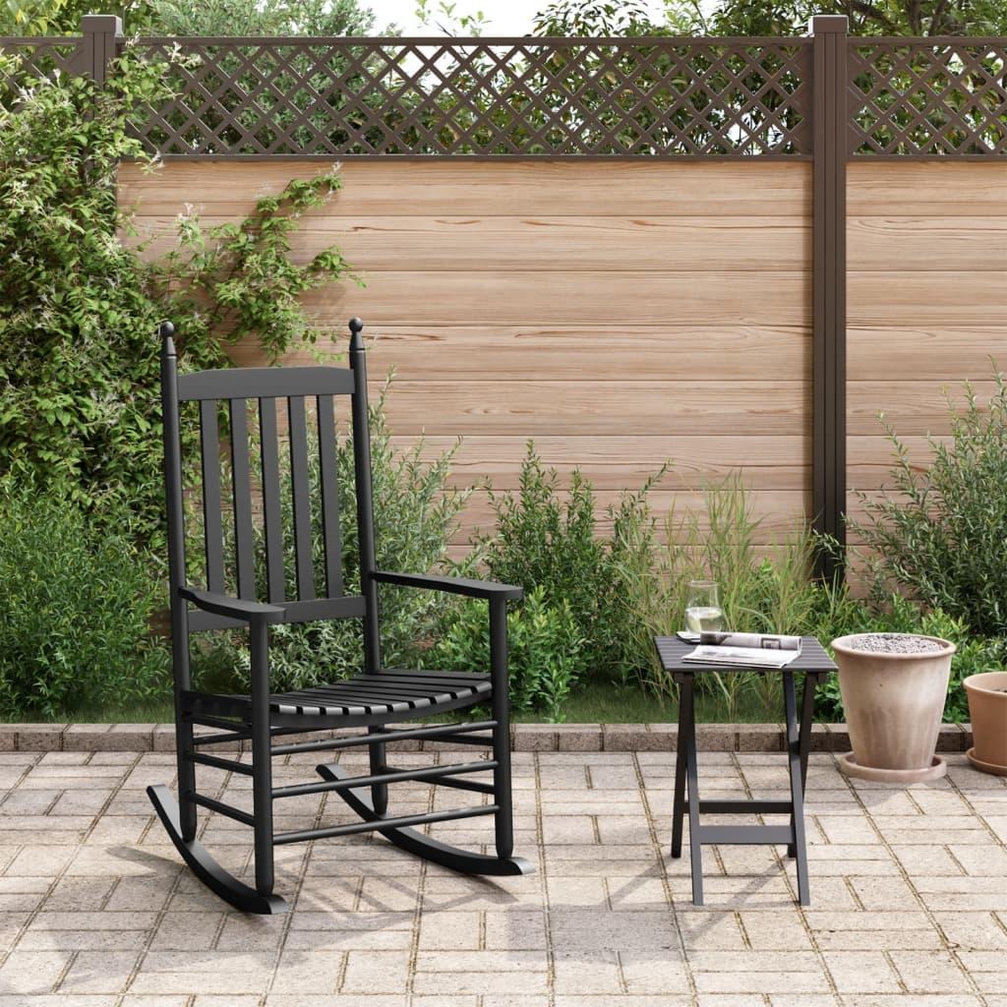 VIDAXL Chaise a bascule avec table pliable noir bois massif peuplier