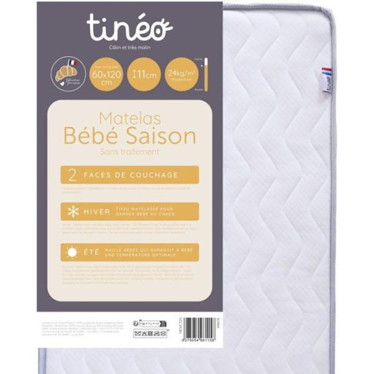 TINEO Matelas bébé saison - 60 x 120 cm - Ep. 11 cm - TINEO